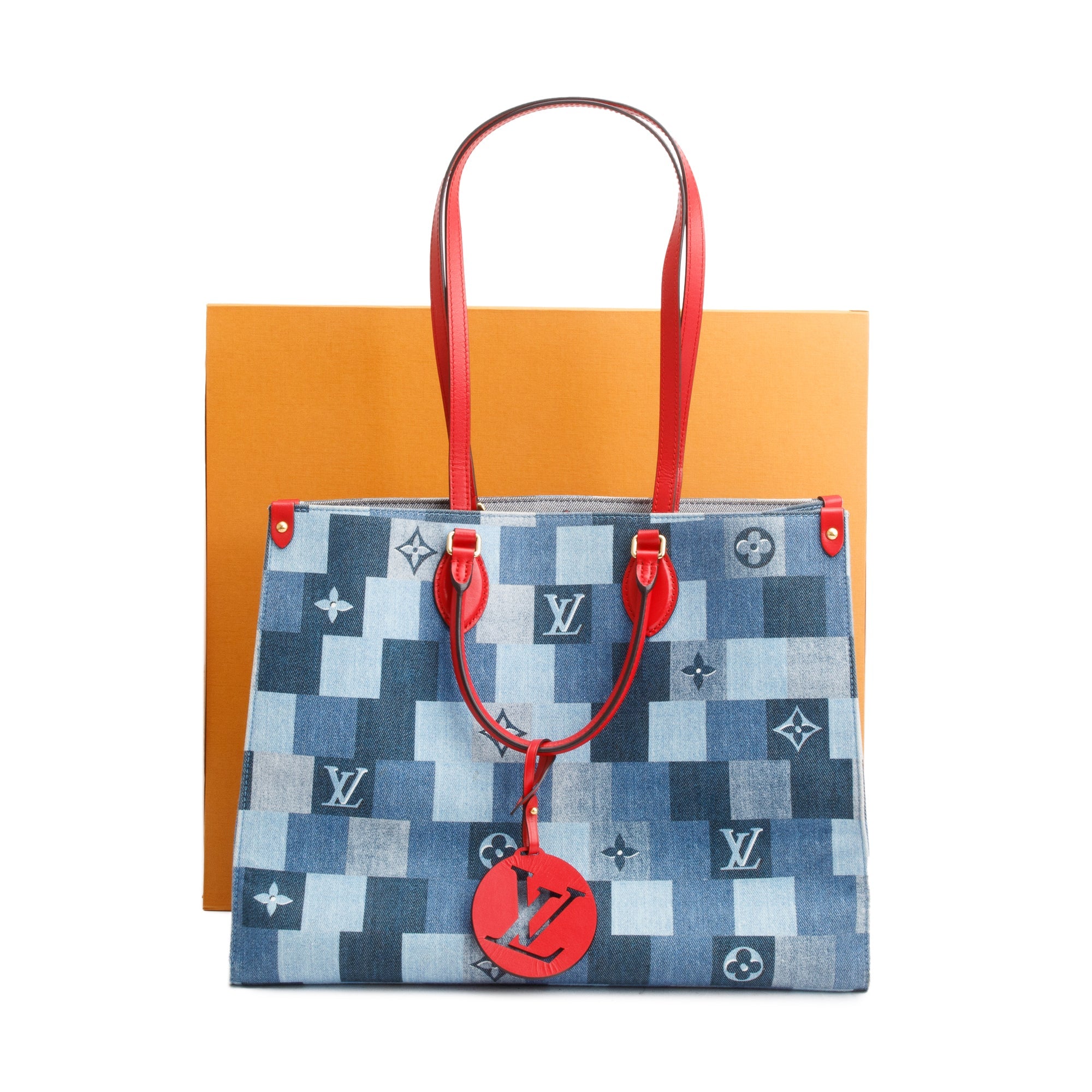 Louis Vuitton Blue Monogram Damier Denim OnTheGo GM w/ Box & Receipt