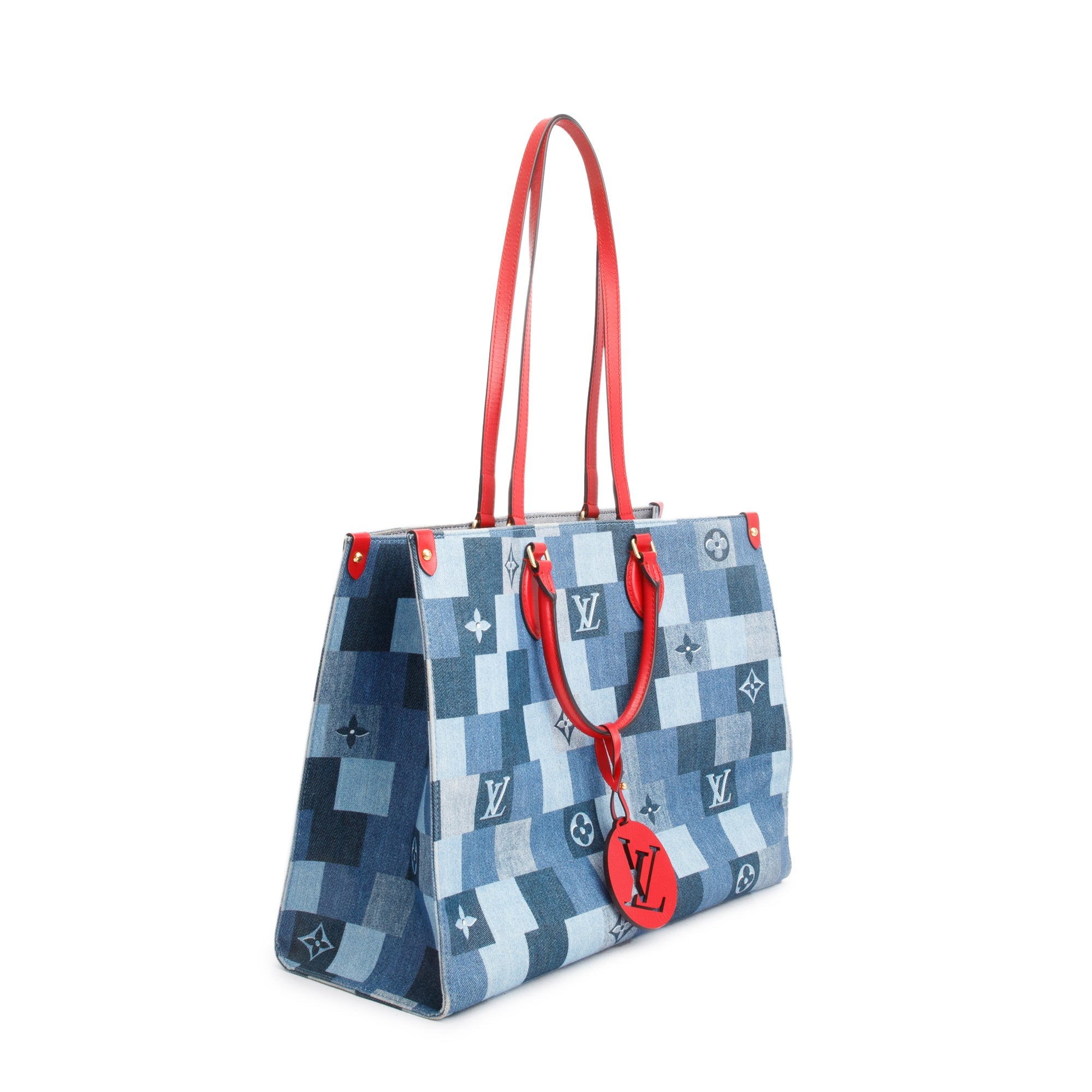 Louis Vuitton Blue Monogram Damier Denim OnTheGo GM w/ Box & Receipt