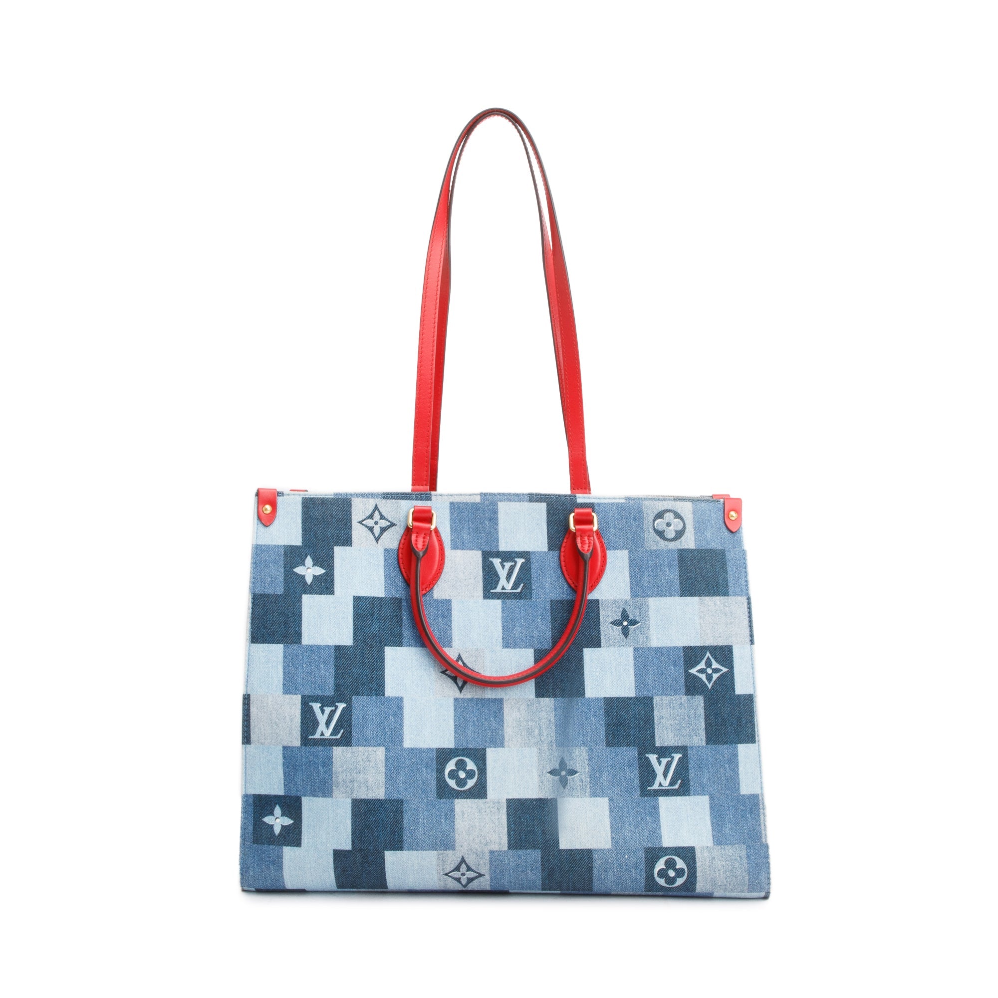 Louis Vuitton Blue Monogram Damier Denim OnTheGo GM w/ Box & Receipt