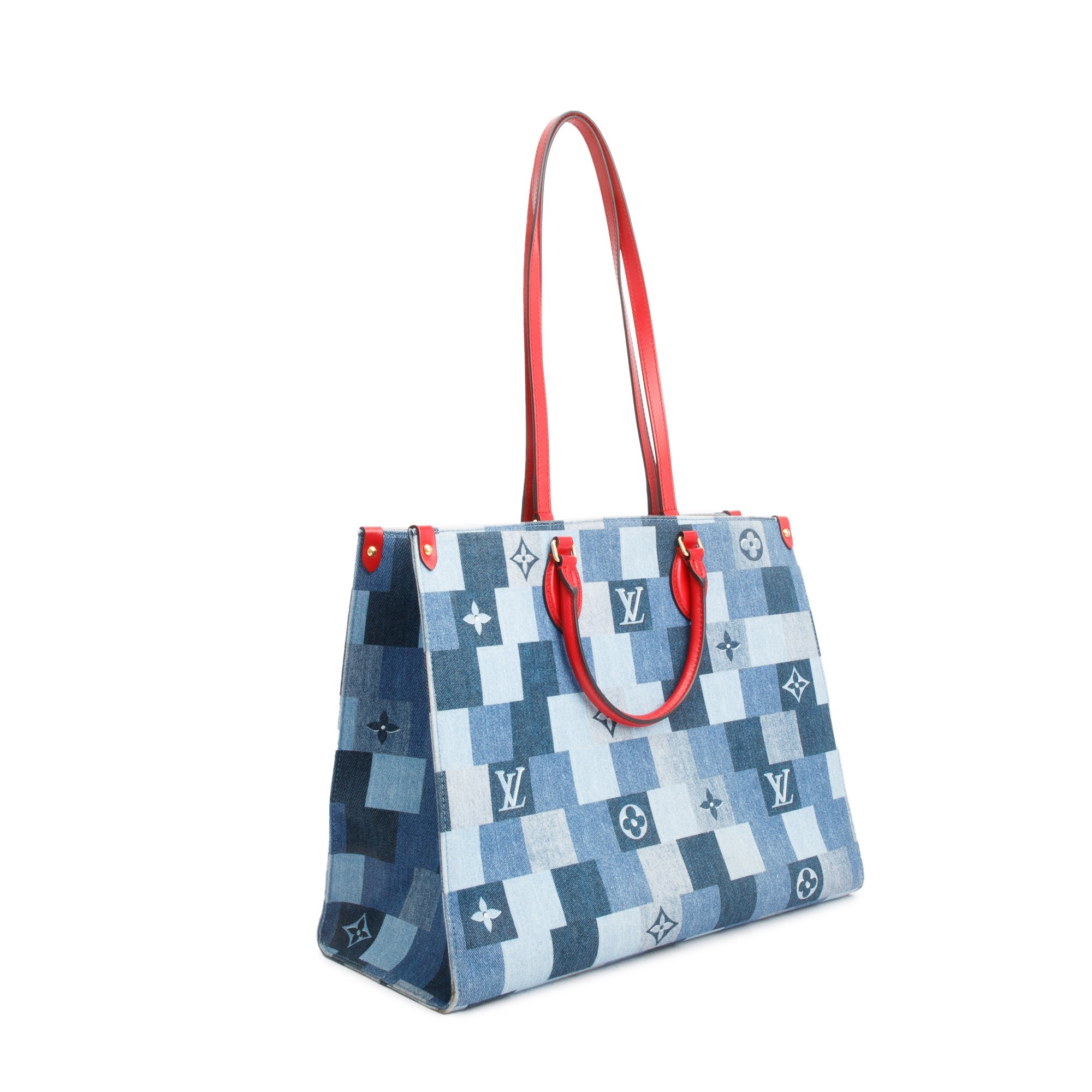 Louis Vuitton Blue Monogram Damier Denim OnTheGo GM w/ Box & Receipt