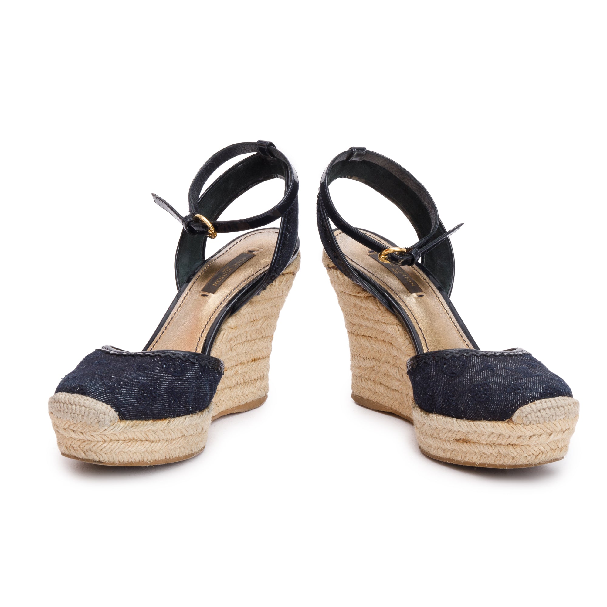 Louis Vuitton Blue Monogram Denim Wedge Espadrille Sandals, Size 36