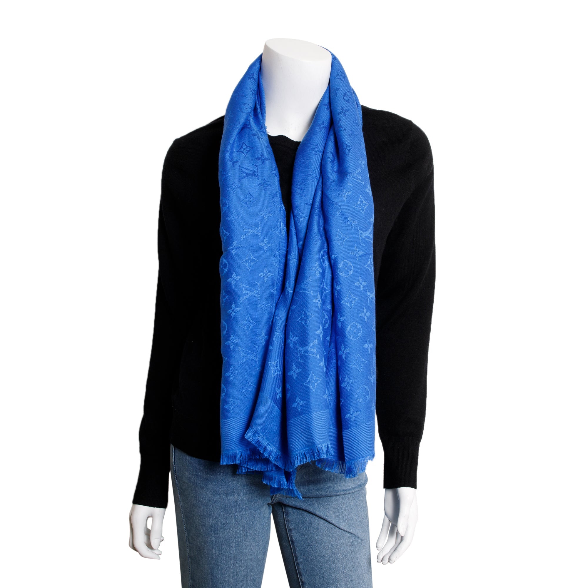 Louis Vuitton Blue Monogram Silk/Wool Shawl Scarf