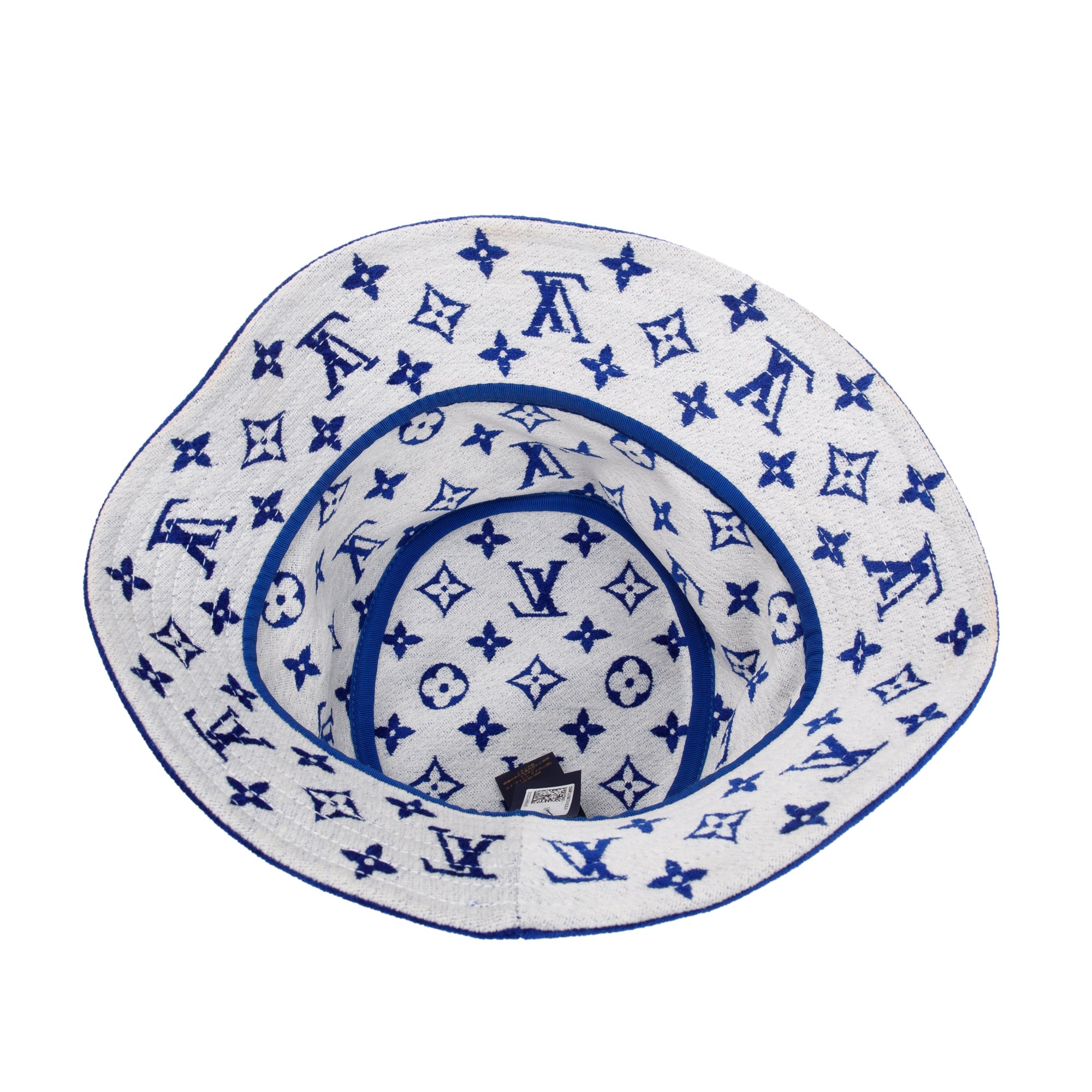 Louis Vuitton Blue & White Jacquard Velvet Monogram Match Reversible Bucket Hat, Size M