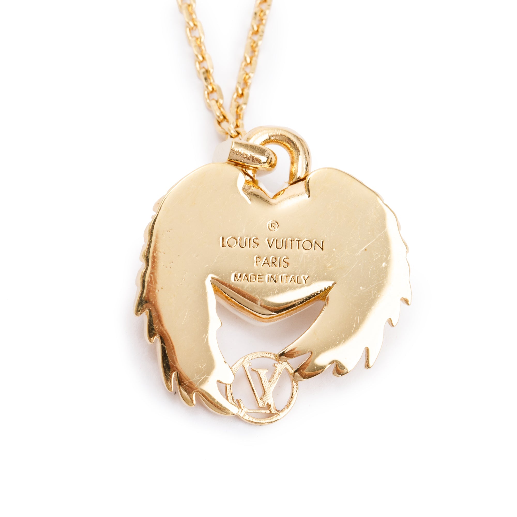 Louis Vuitton Brass Faux Pearl Collier Cool Angel Love Pendant Necklace