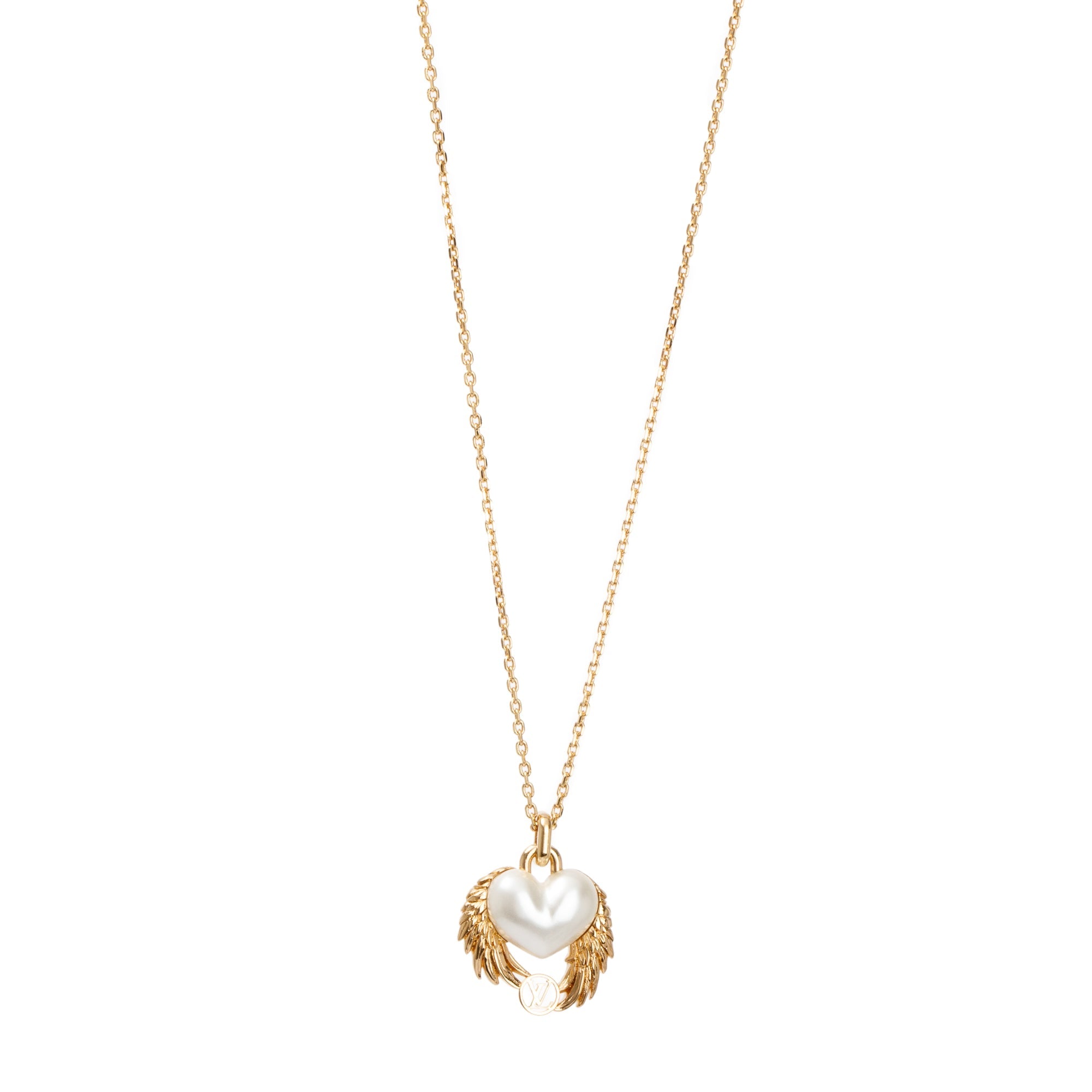 Louis Vuitton Brass Faux Pearl Collier Cool Angel Love Pendant Necklace
