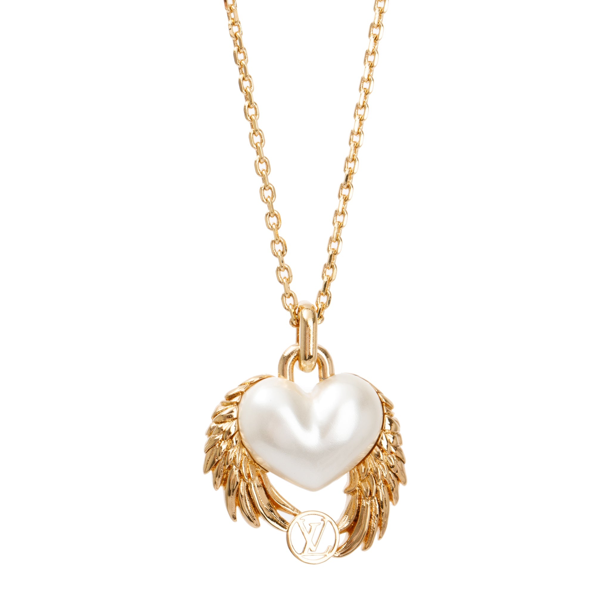 Louis Vuitton Brass Faux Pearl Collier Cool Angel Love Pendant Necklace