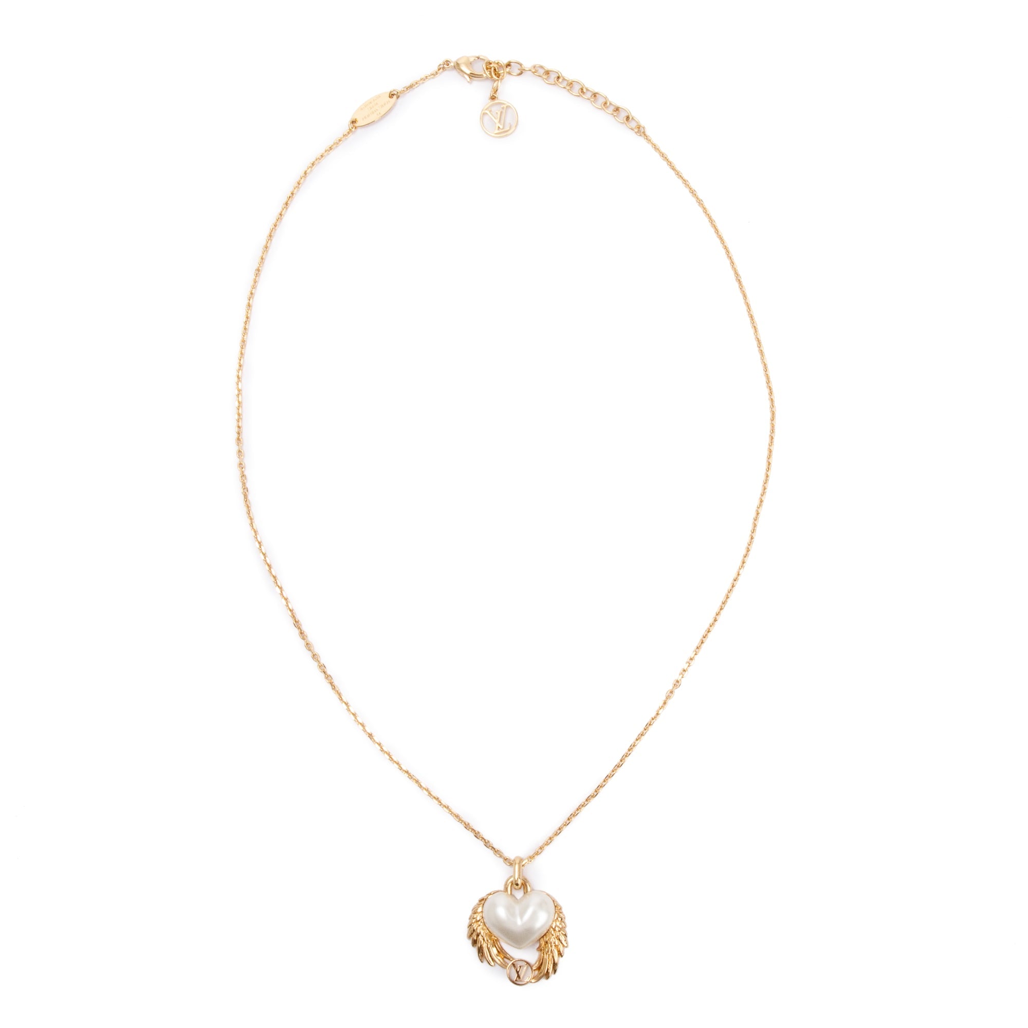 Louis Vuitton Brass Faux Pearl Collier Cool Angel Love Pendant Necklace