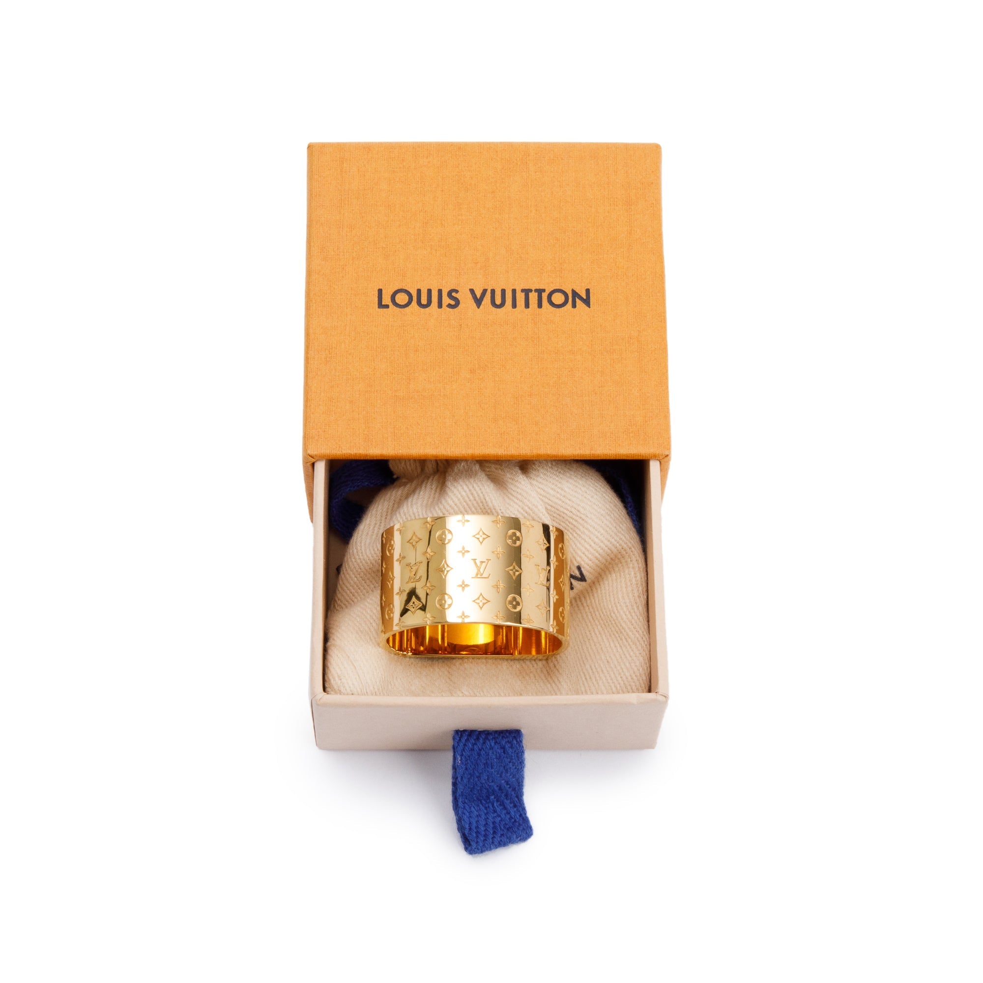Louis Vuitton Brass Monogram Nanogram Scarf Ring w/ Box