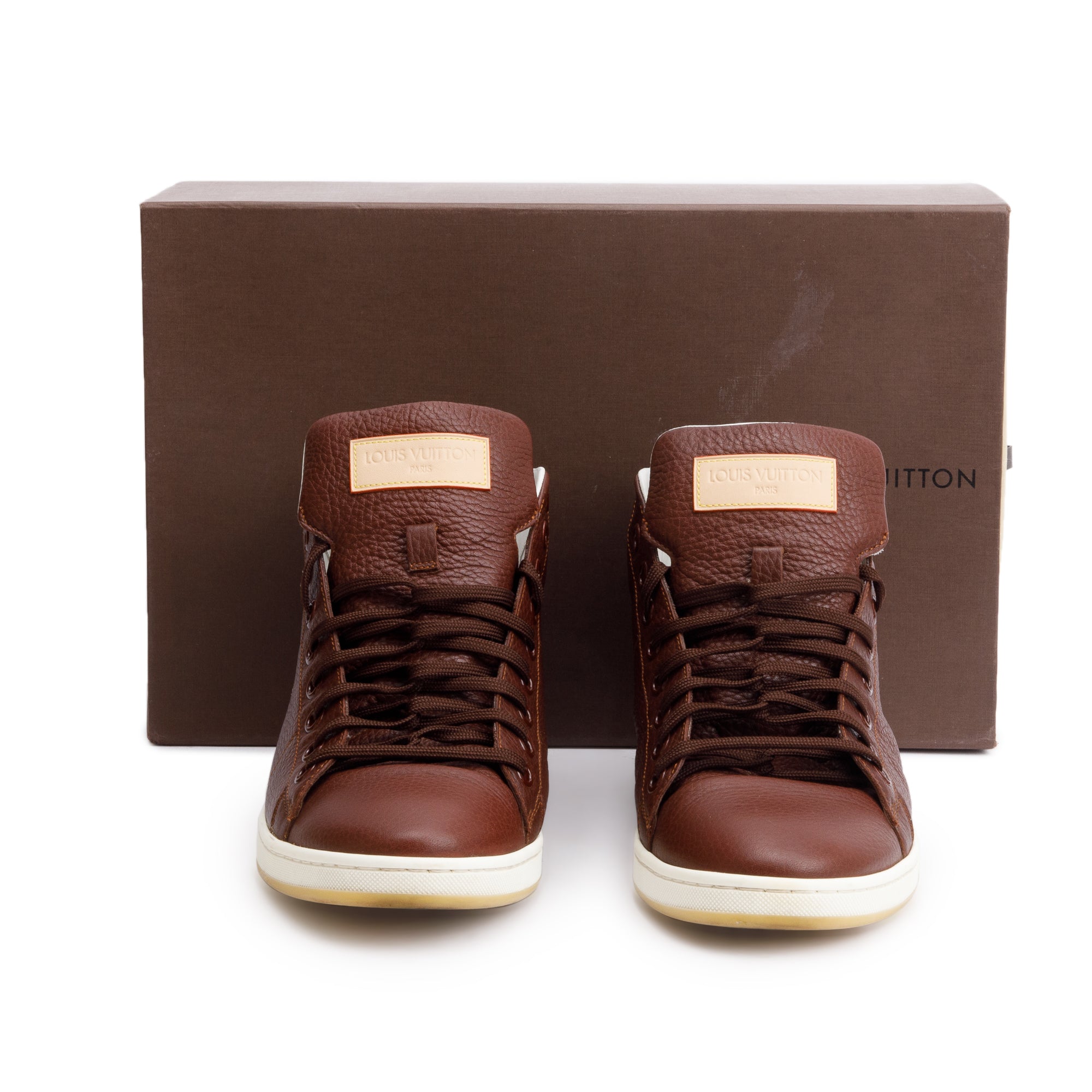 Louis Vuitton Brown Leather Surfside High-Top Sneakers, Size 8 w/ Box