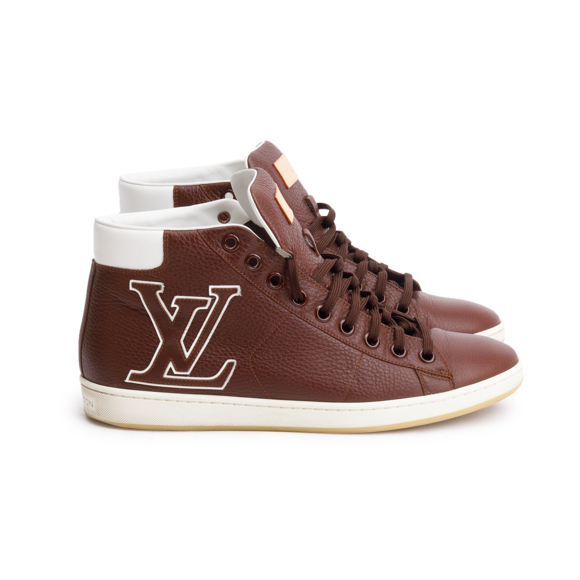 Louis Vuitton Brown Leather Surfside High-Top Sneakers, Size 8 w/ Box