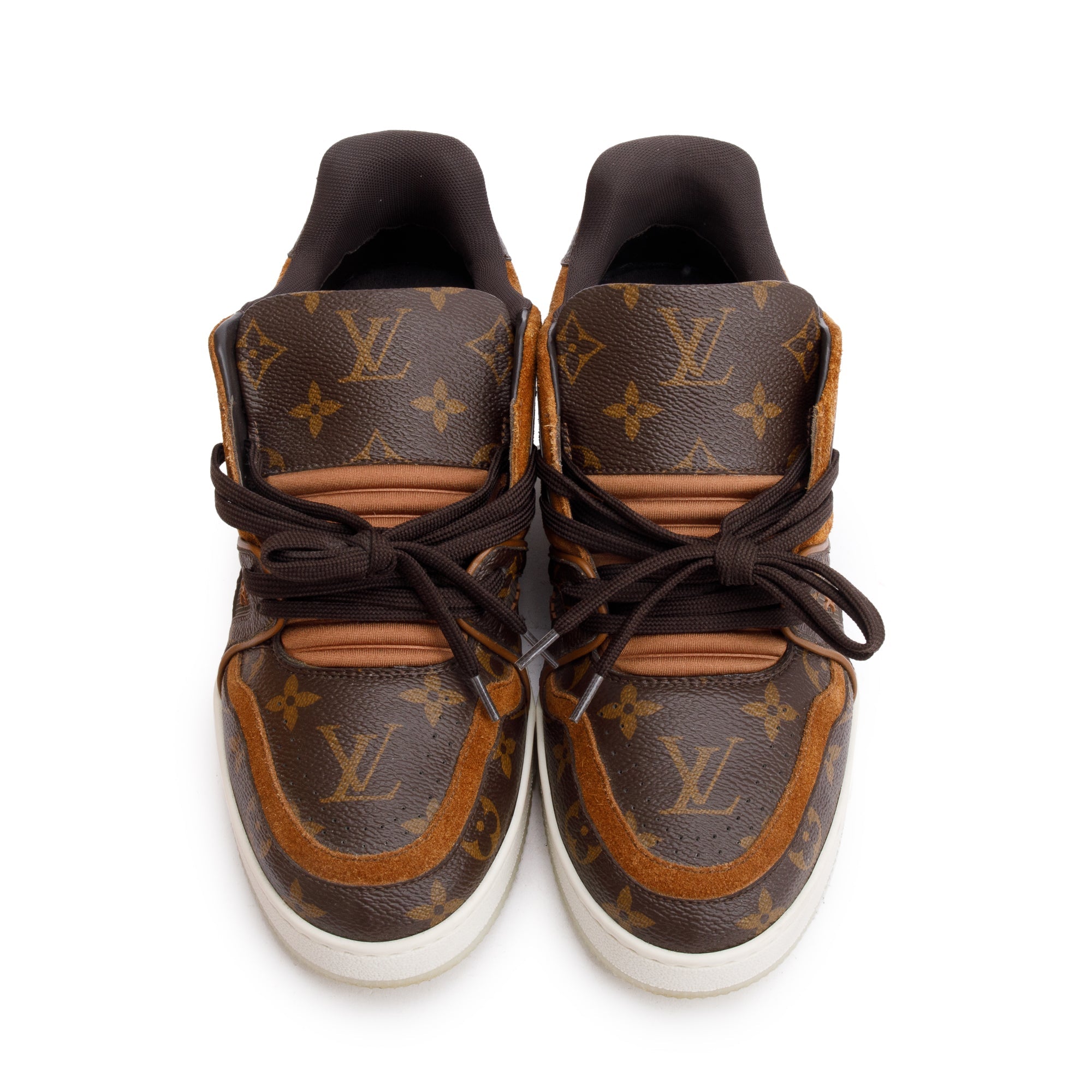 Louis Vuitton Brown Monogram Canvas Suede Calf LV Trainer Sneakers, Size 6 w/ Box & Receipt