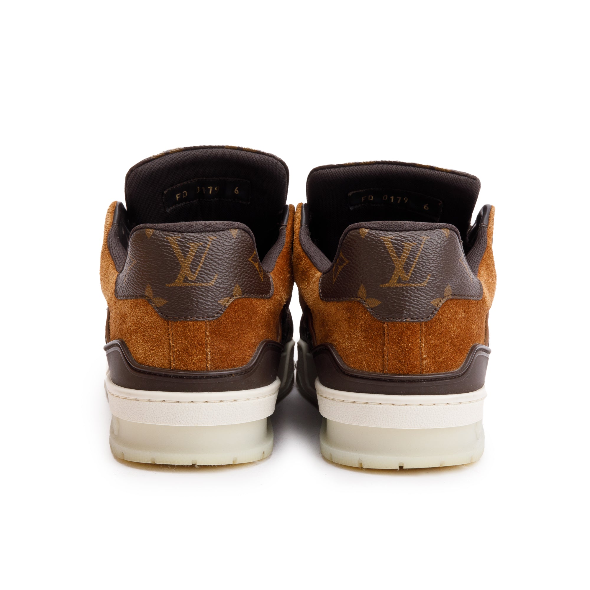 Louis Vuitton Brown Monogram Canvas Suede Calf LV Trainer Sneakers, Size 6 w/ Box & Receipt