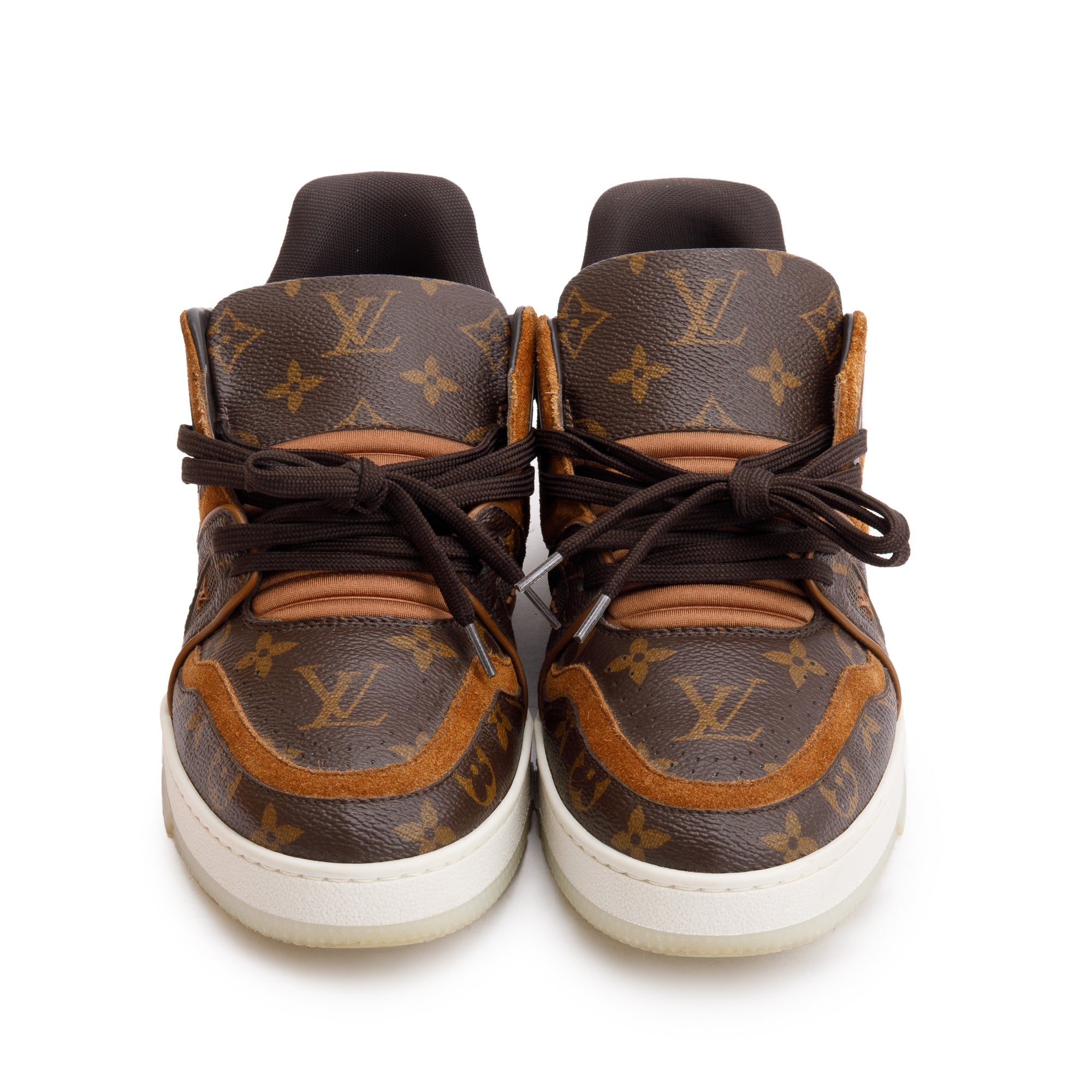 Louis Vuitton Brown Monogram Canvas Suede Calf LV Trainer Sneakers, Size 6 w/ Box & Receipt