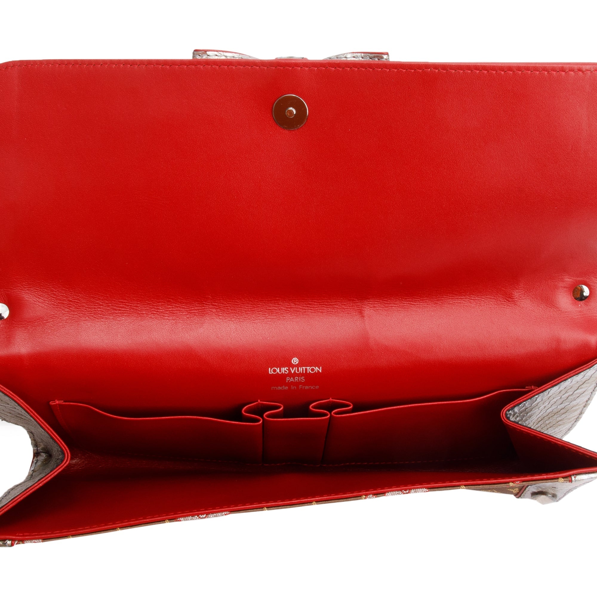 Louis Vuitton Brown Monogram Cherry Blossom Satin Silver Python Trim Crystal Amarene Shoulder Bag