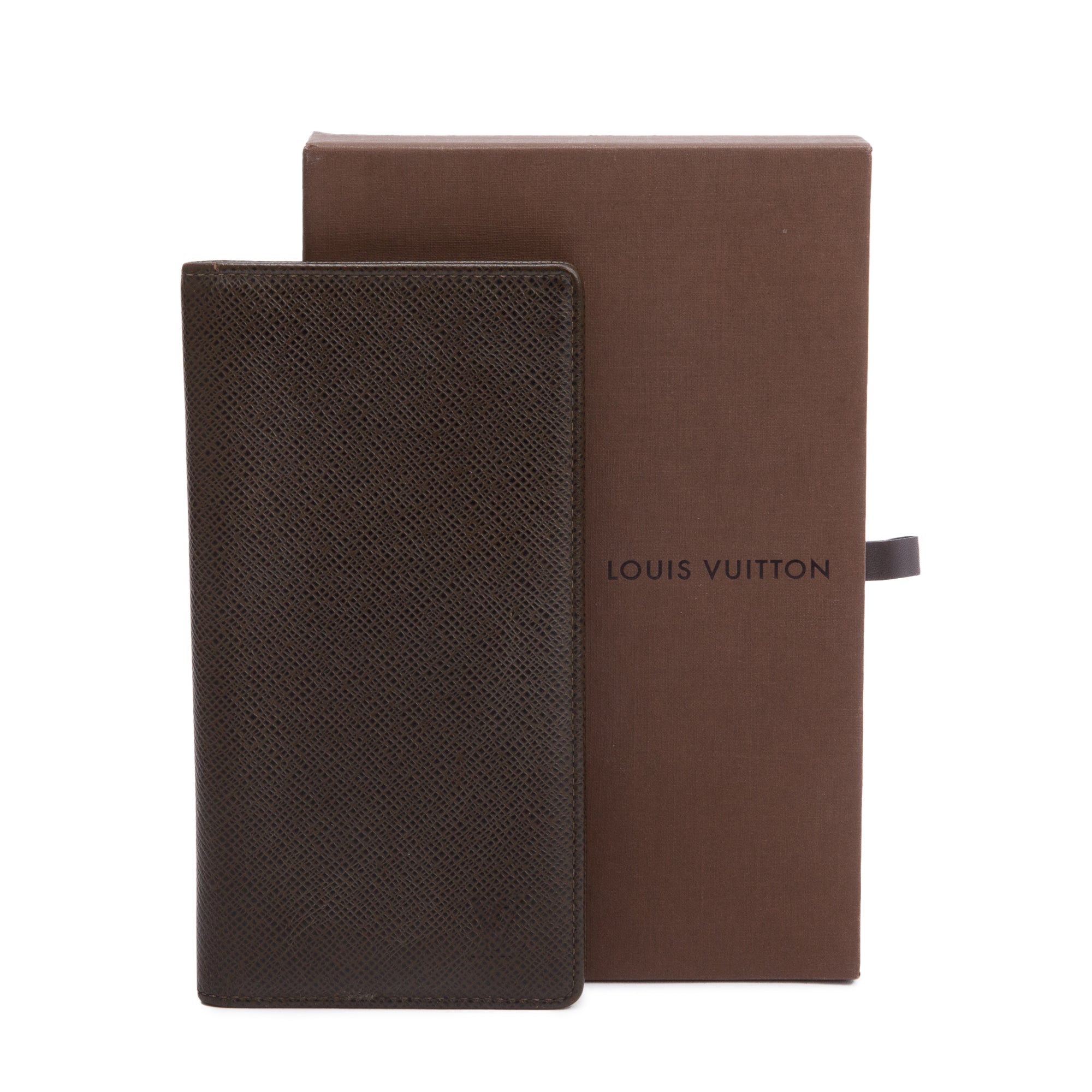 Louis Vuitton Brown Taiga Leather Porte-Valeurs Wallet Organizer w/ Box & Receipt