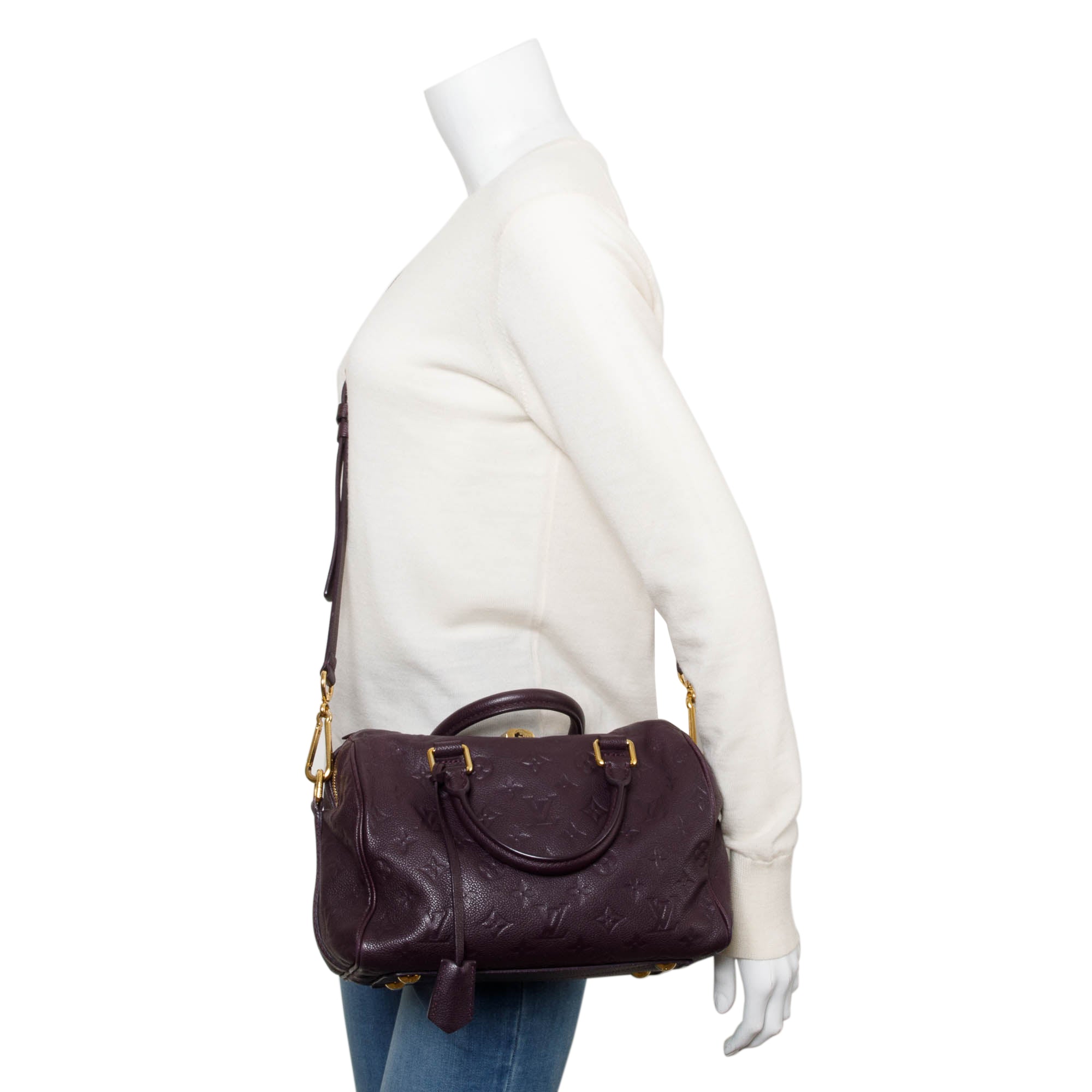 Louis Vuitton Burgundy Monogram Empreinte Leather Speedy Bandouliere 25 w/ Strap