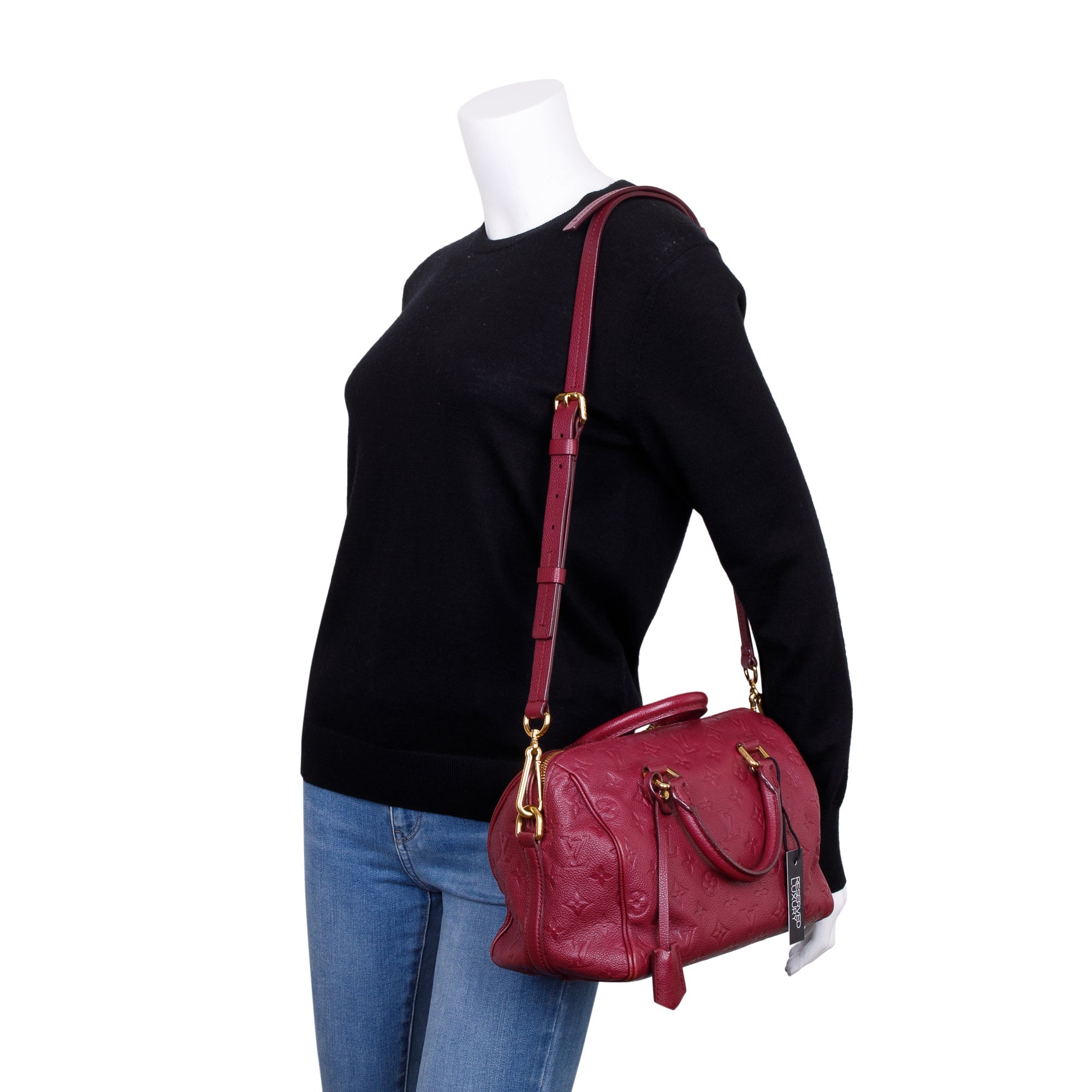 Louis Vuitton Burgundy Monogram Empreinte Leather Speedy Bandouliere 25 w/ Strap