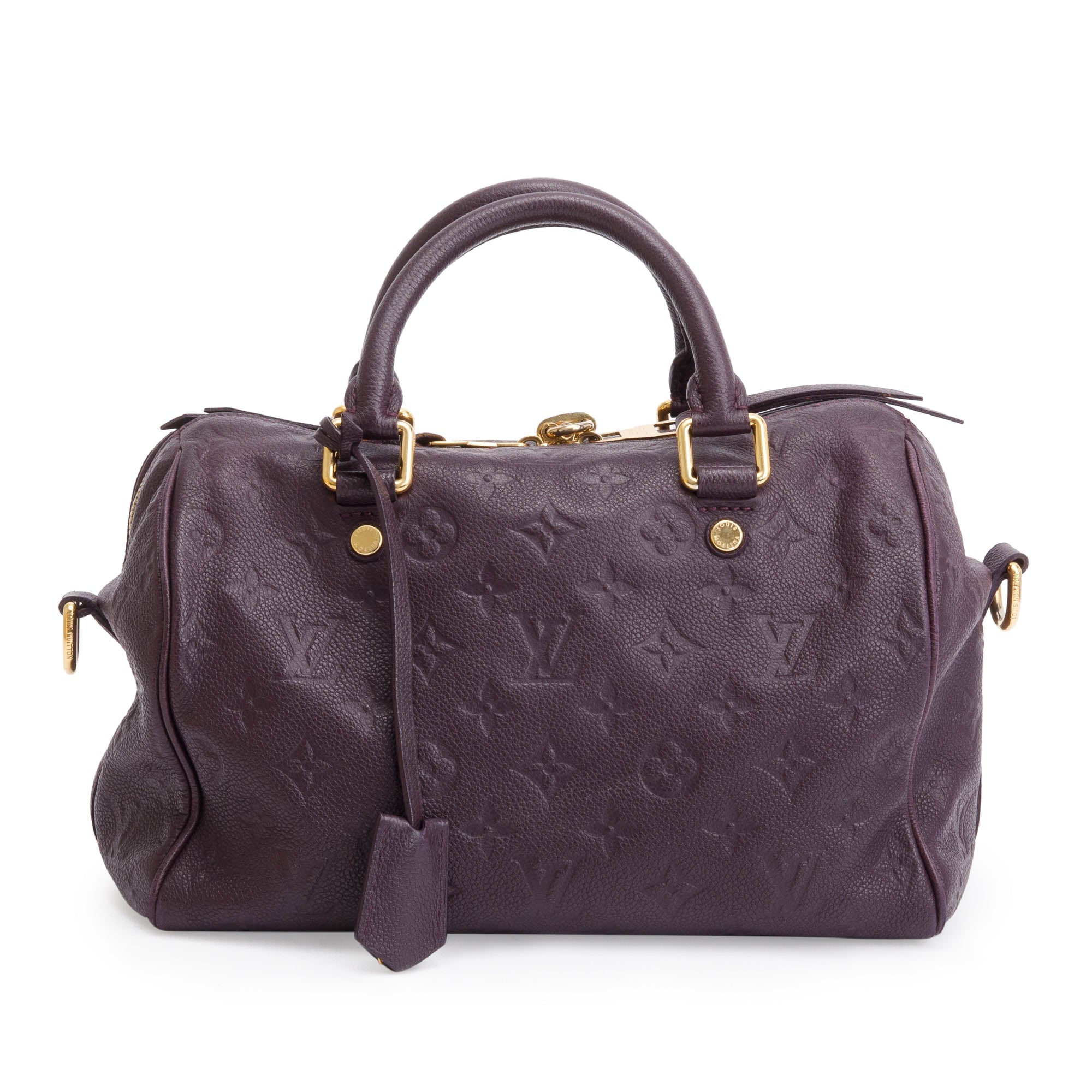 Louis Vuitton Burgundy Monogram Empreinte Leather Speedy Bandouliere 25 w/ Strap