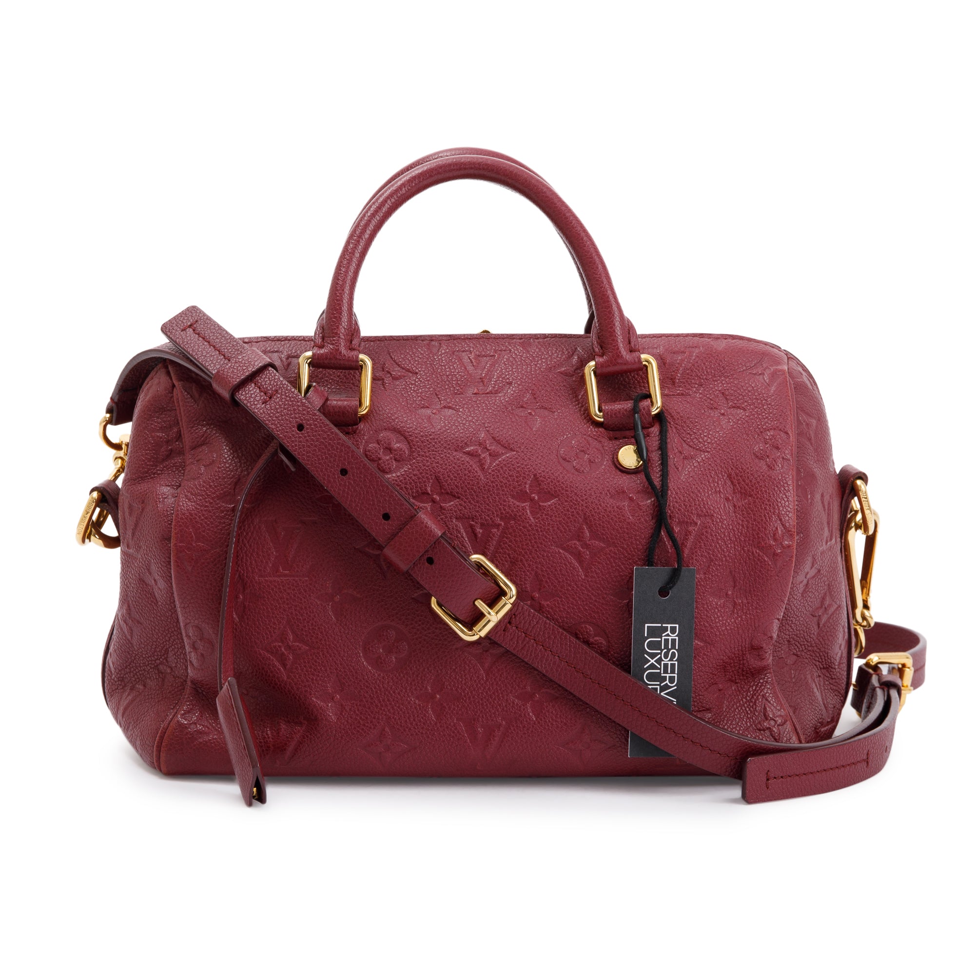 Louis Vuitton Burgundy Monogram Empreinte Leather Speedy Bandouliere 25 w/ Strap