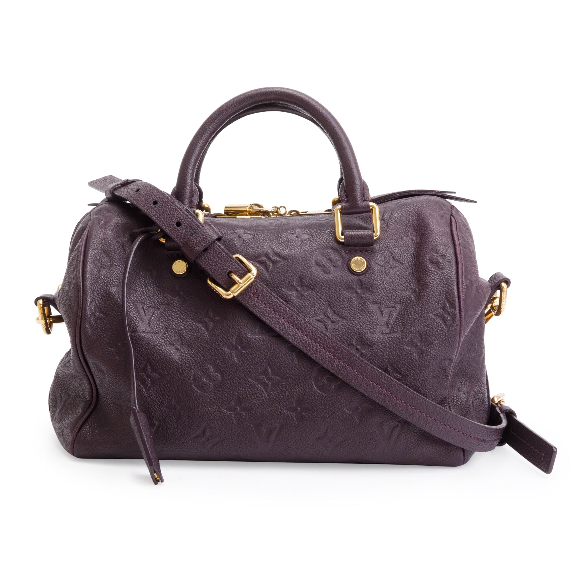 Louis Vuitton Burgundy Monogram Empreinte Leather Speedy Bandouliere 25 w/ Strap