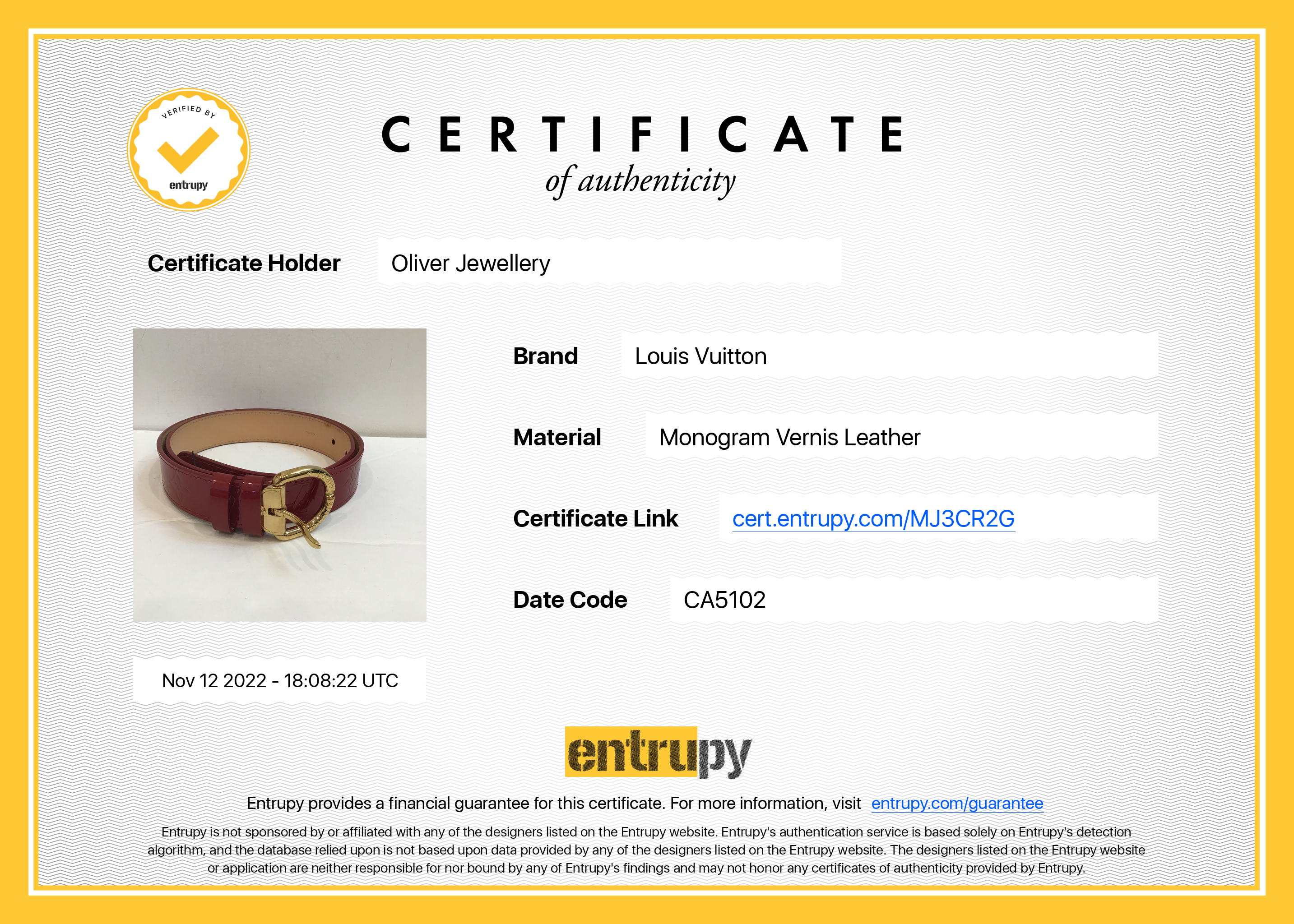 Louis Vuitton Ceinture Vernis Leather Belt