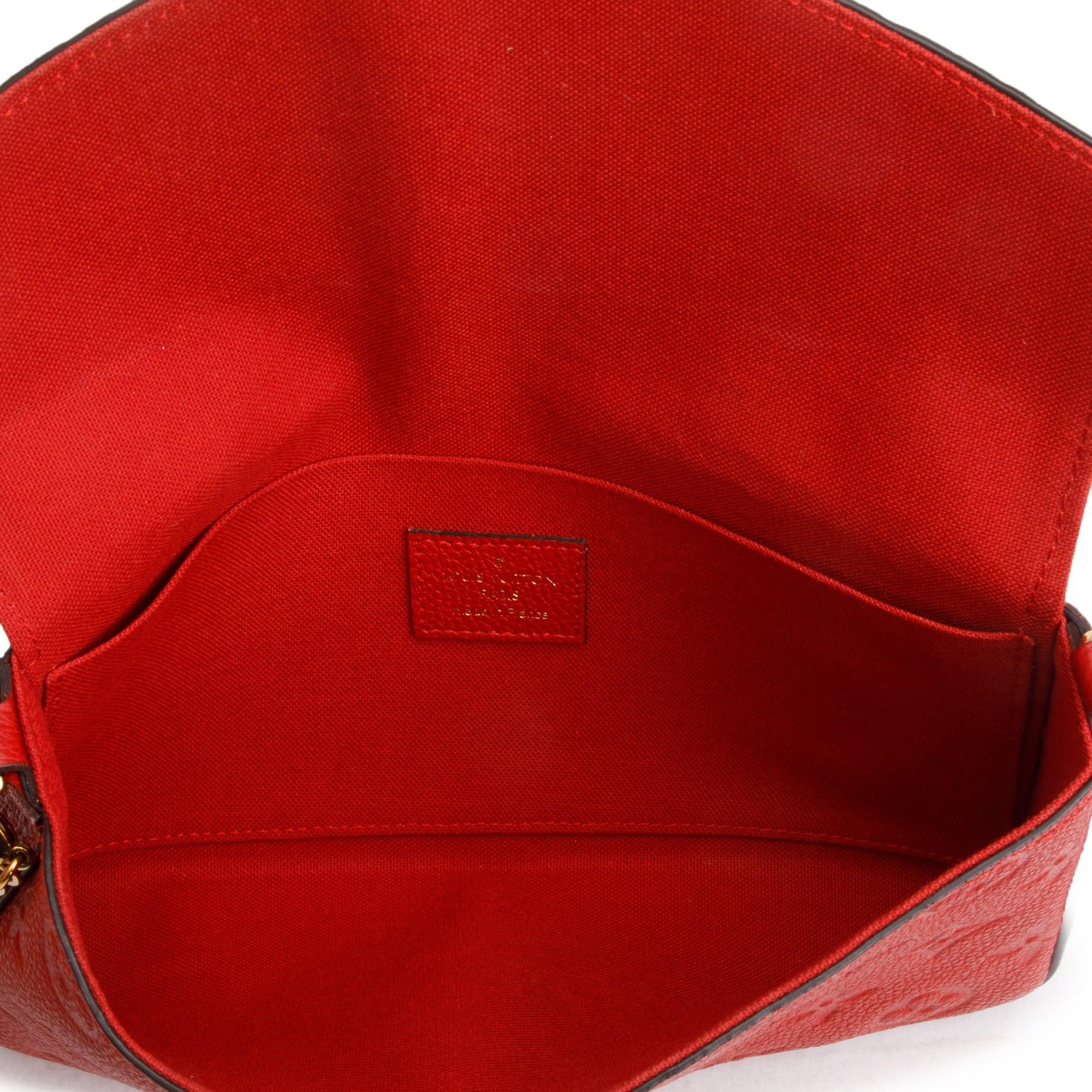 Louis Vuitton Cherry Red Monogram Empreinte Leather Felicie Pochette Chain Wallet w/ Box & Inserts