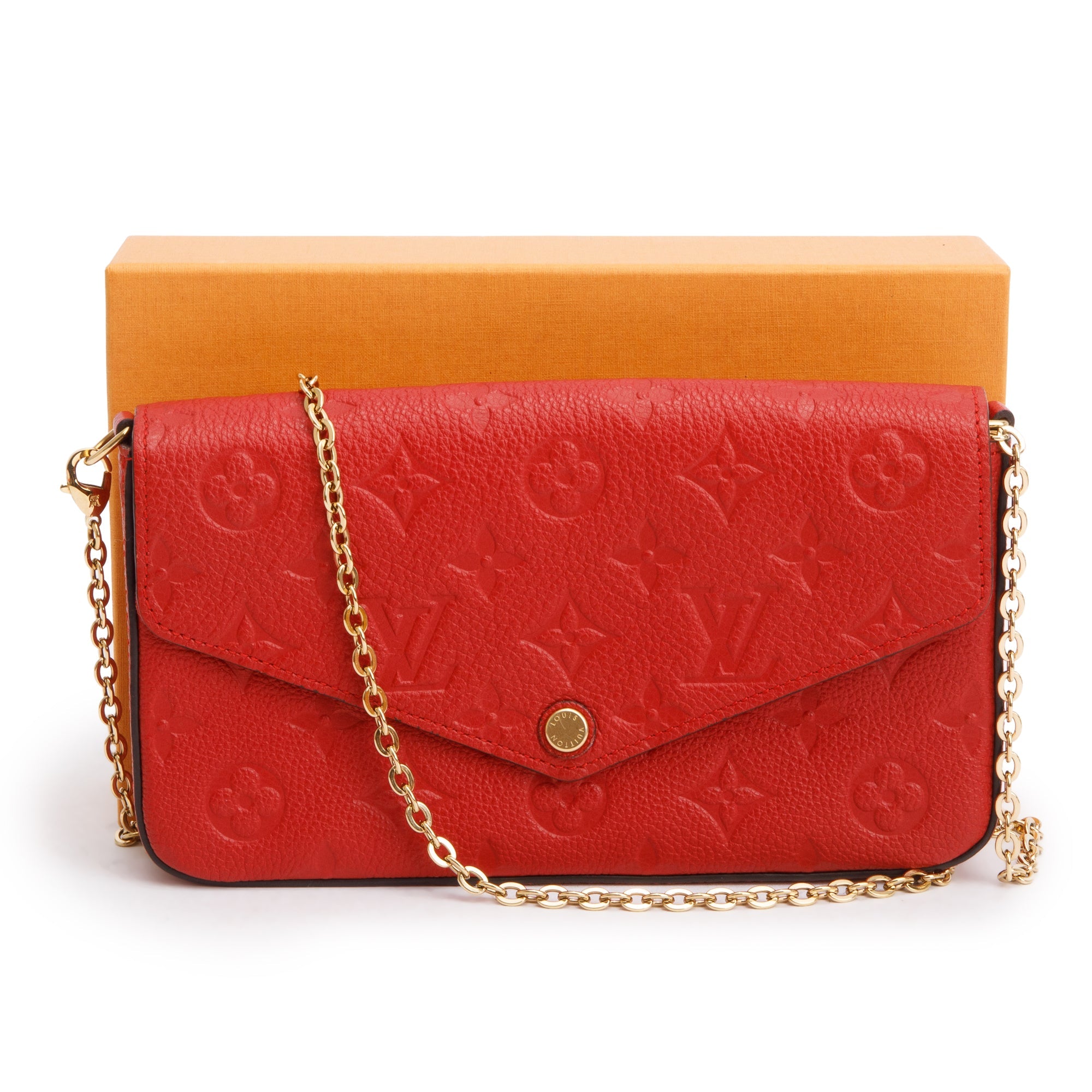 Louis Vuitton Cherry Red Monogram Empreinte Leather Felicie Pochette Chain Wallet w/ Box & Inserts