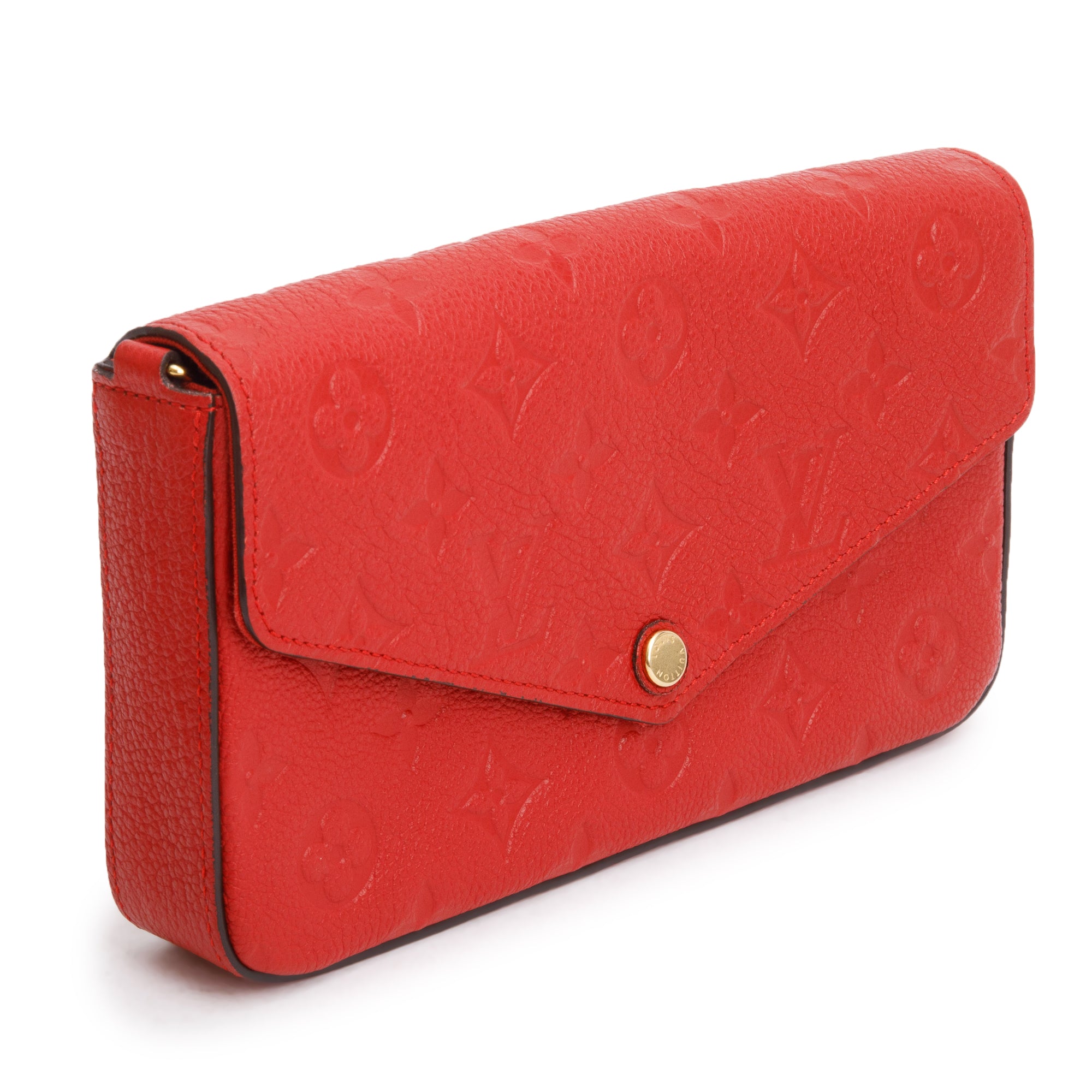 Louis Vuitton Cherry Red Monogram Empreinte Leather Felicie Pochette Chain Wallet w/ Box & Inserts