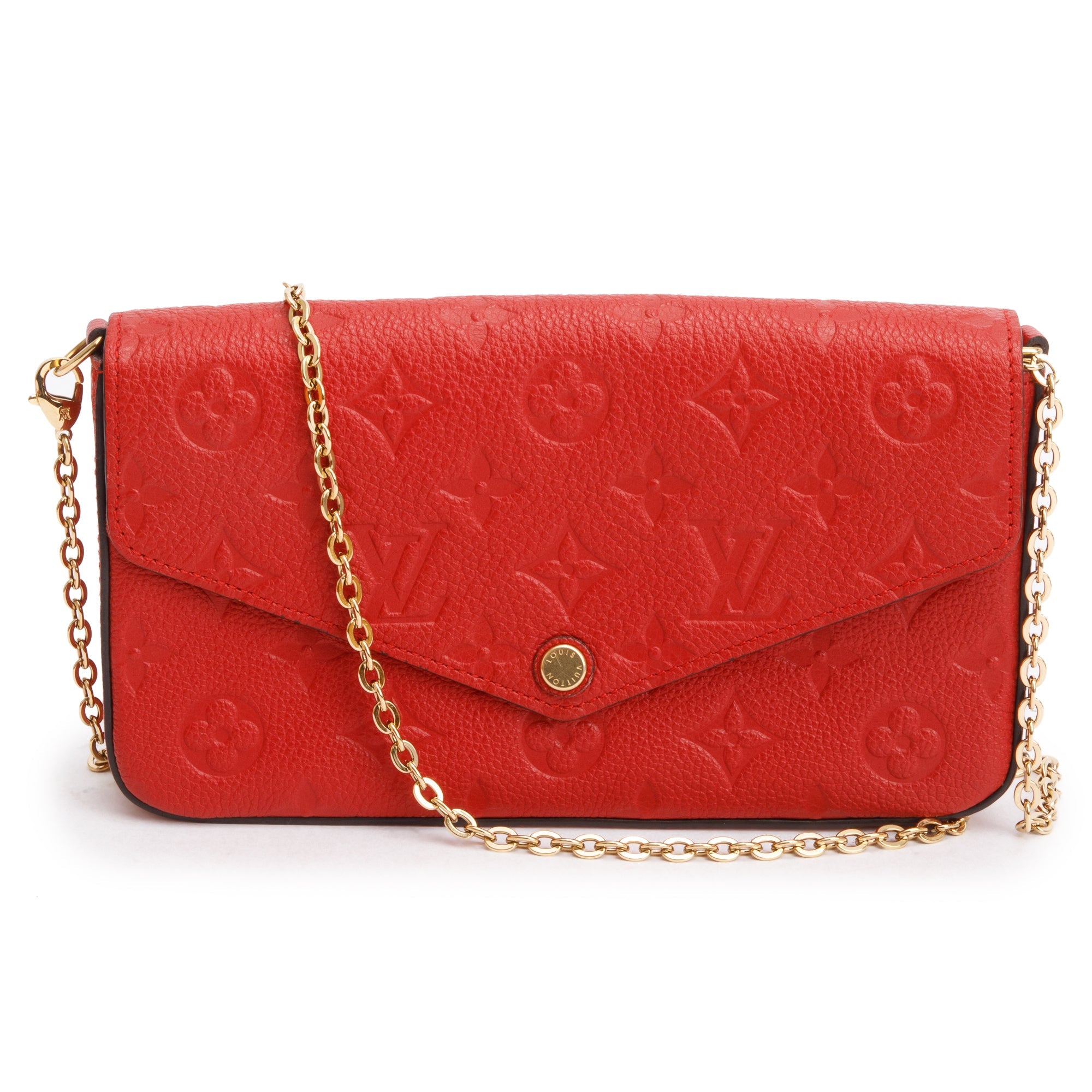 Louis Vuitton Cherry Red Monogram Empreinte Leather Felicie Pochette Chain Wallet w/ Box & Inserts