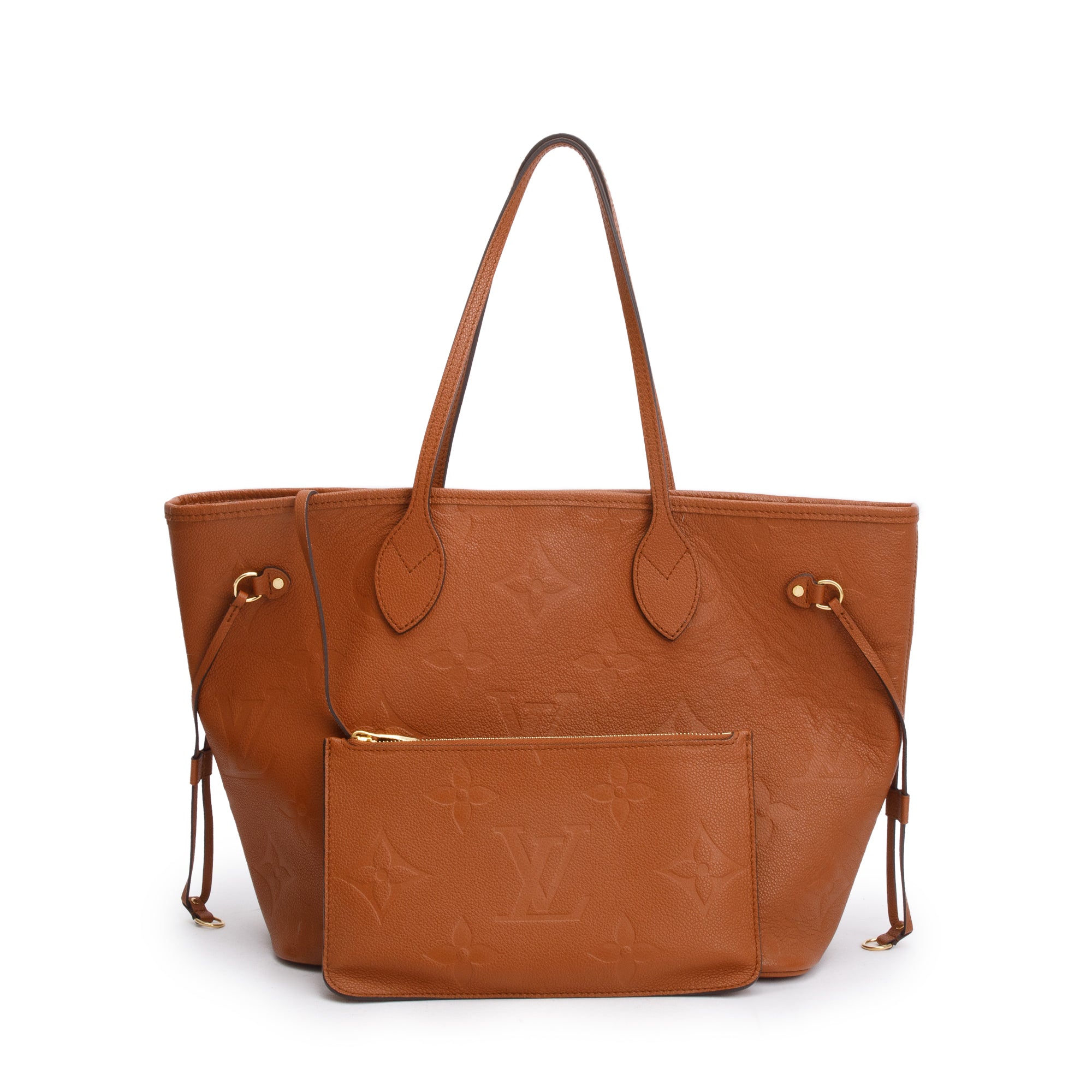 Louis Vuitton Congac Monogram Giant Empreinte Leather Neverfull MM w/ Pouch
