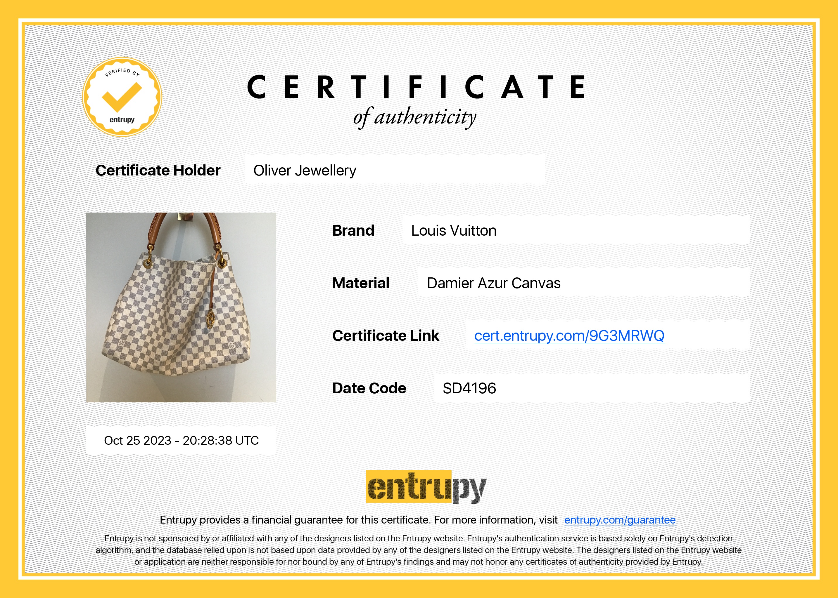 Louis Vuitton Damier Azur Artsy MM / Box & Receipt