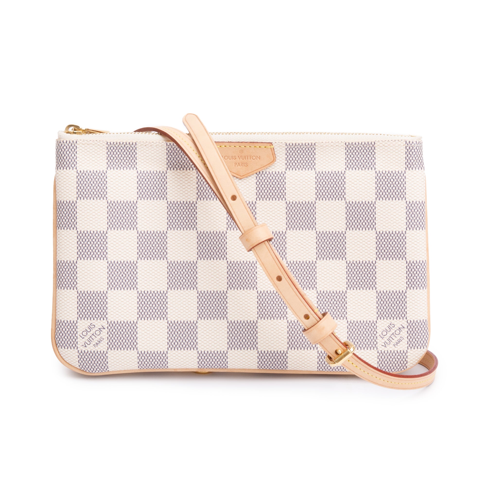 Louis Vuitton Damier Azur Double Zip Pochette w/ Strap & Box