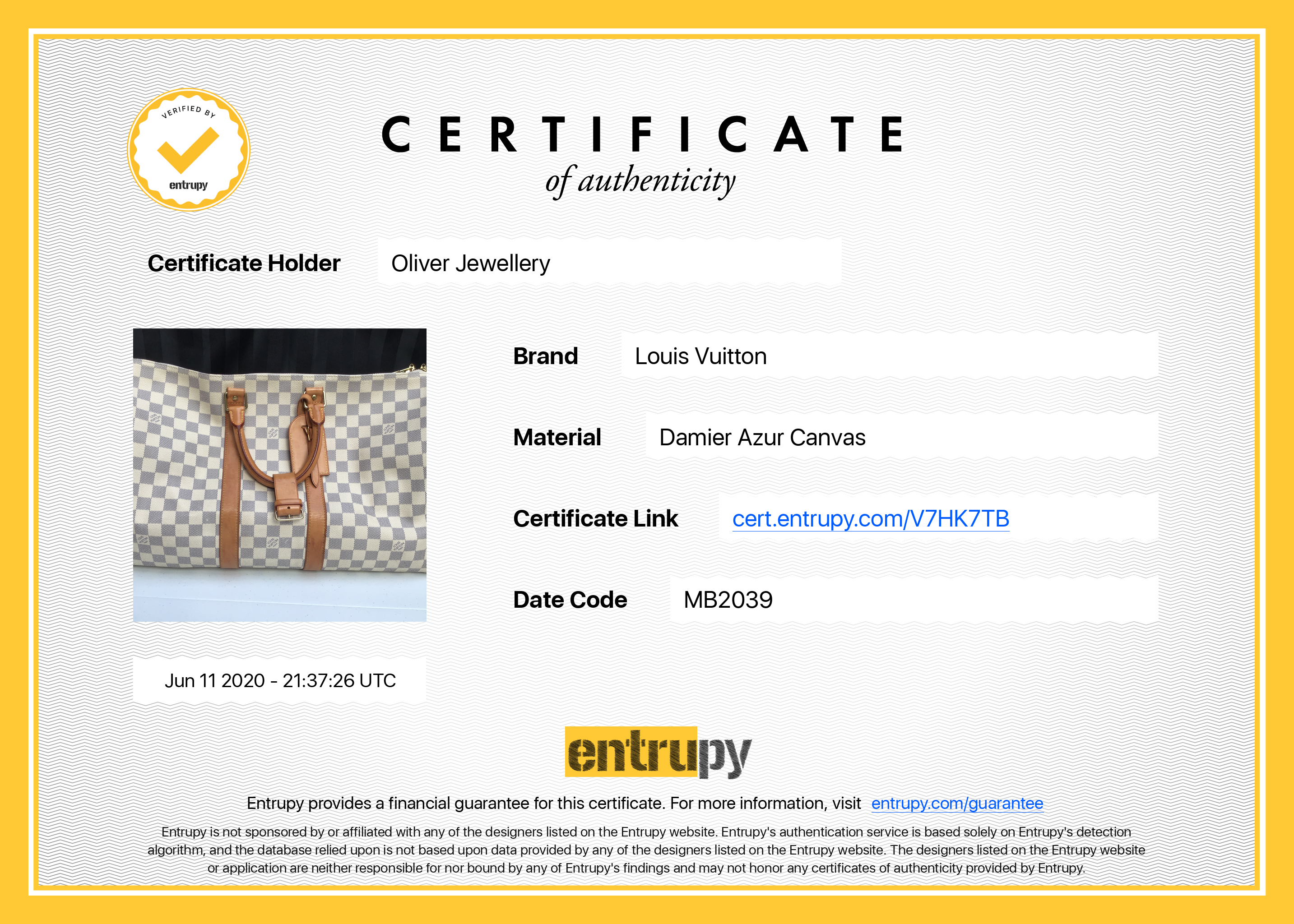 Louis Vuitton Damier Azur Keepall Bandouliere 45