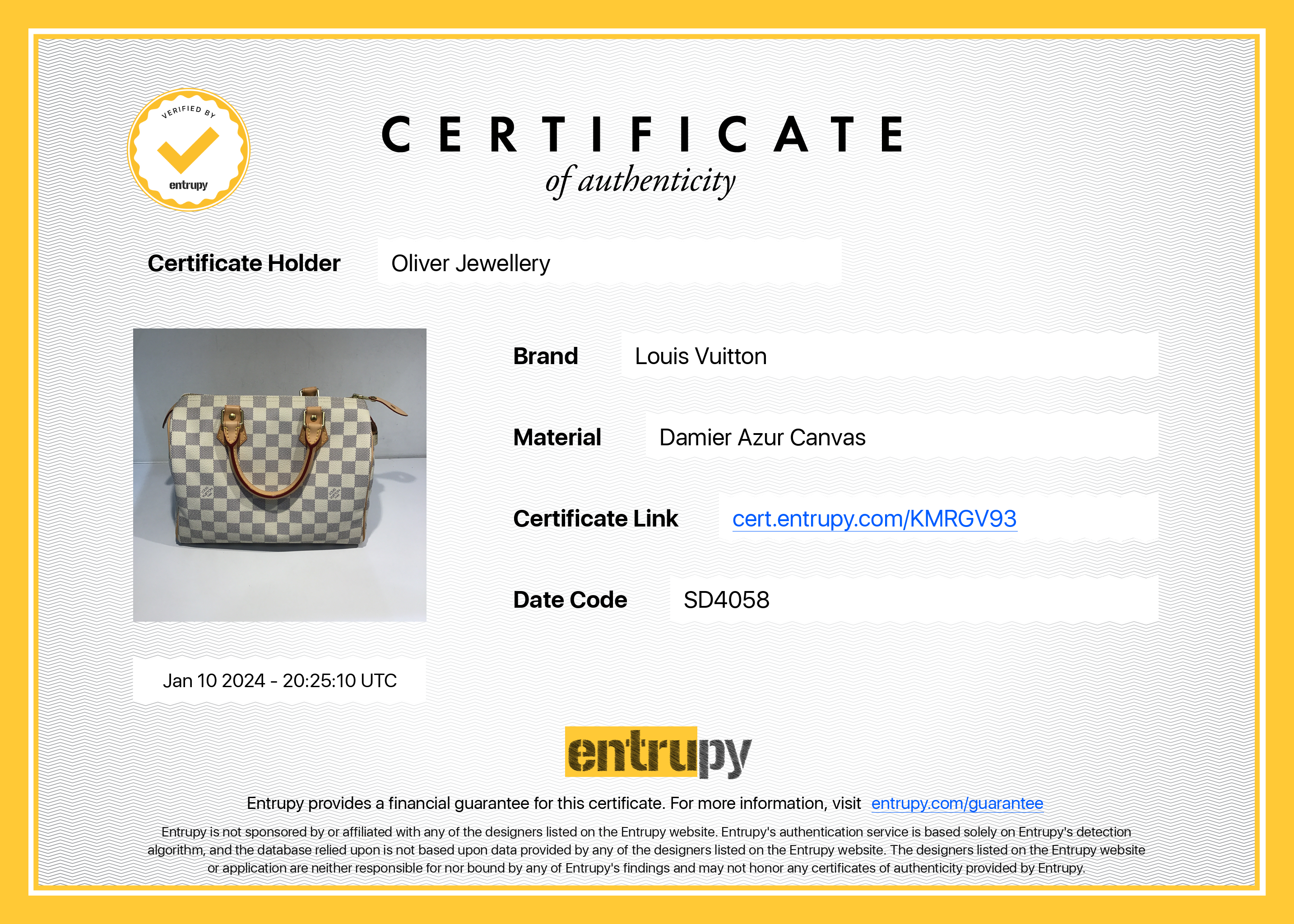 Louis Vuitton Damier Azur Speedy 25