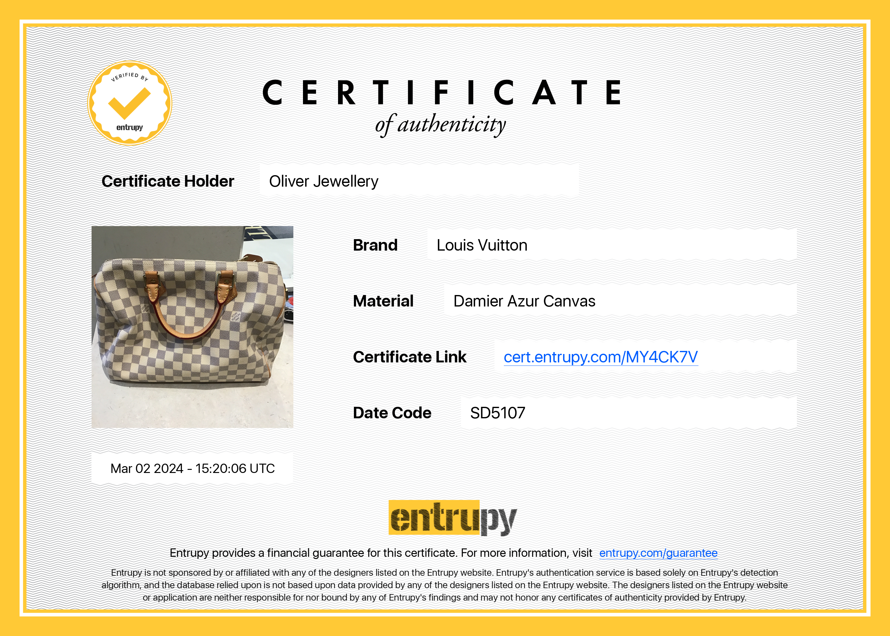 Louis Vuitton Damier Azur Speedy 30 w/ Box