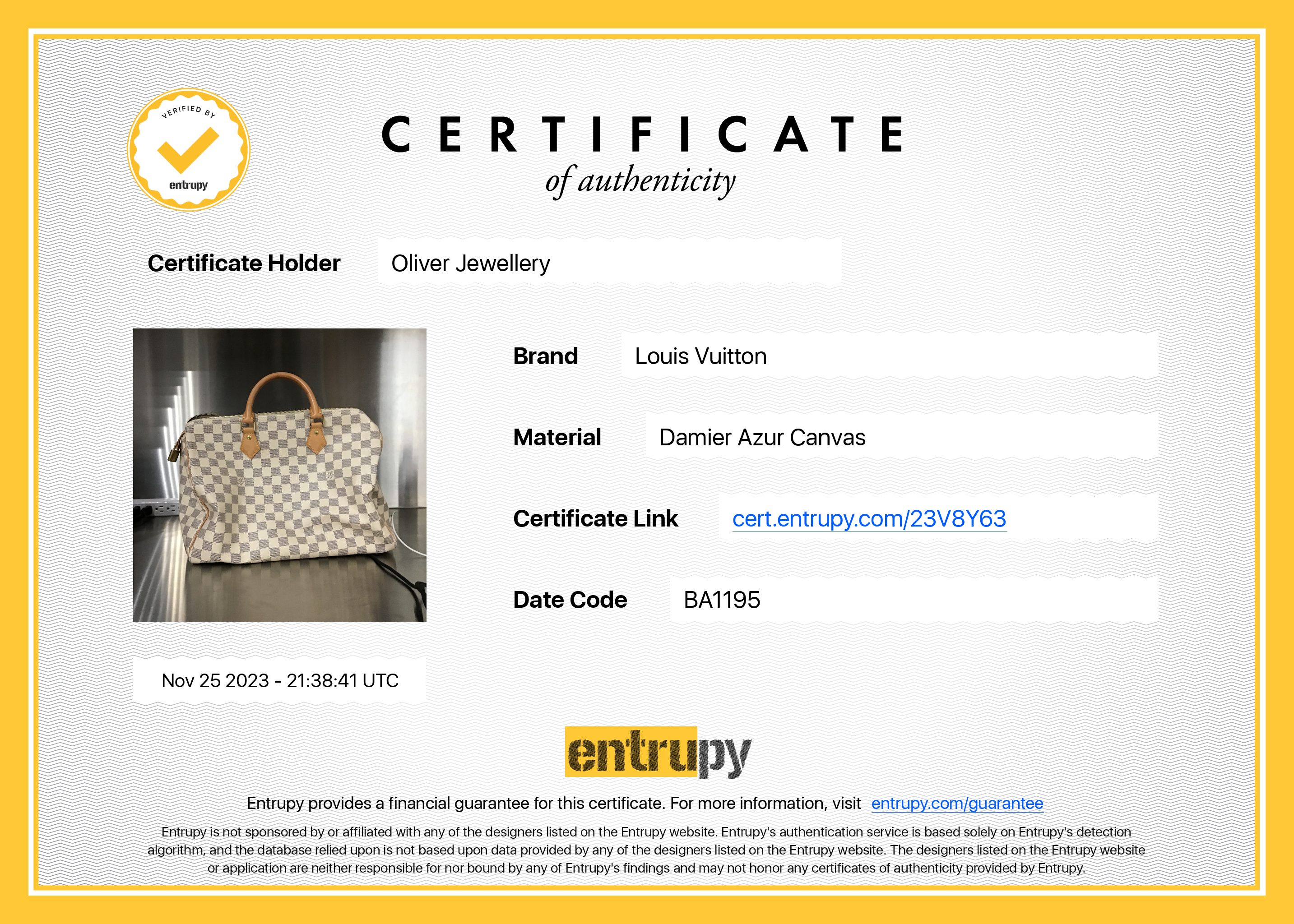 Louis Vuitton Damier Azur Speedy 35