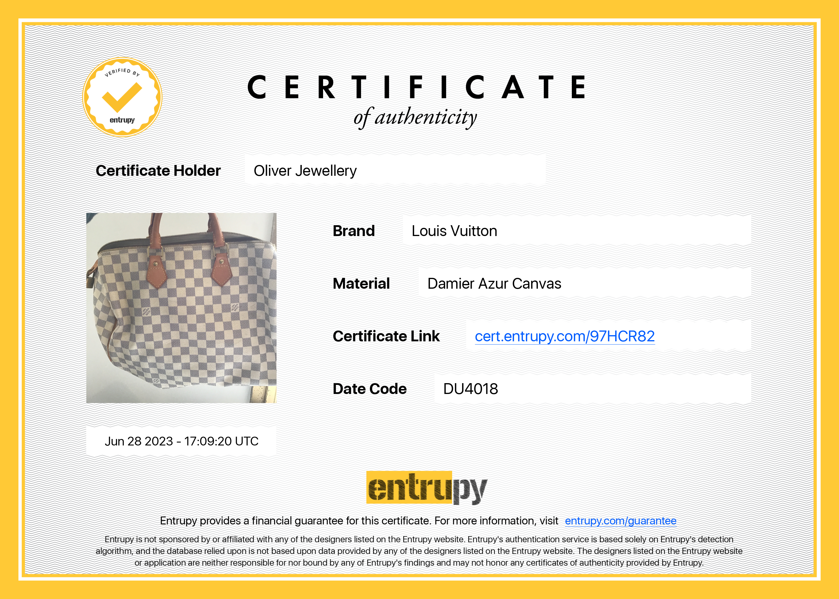 Louis Vuitton Damier Azur Speedy 35