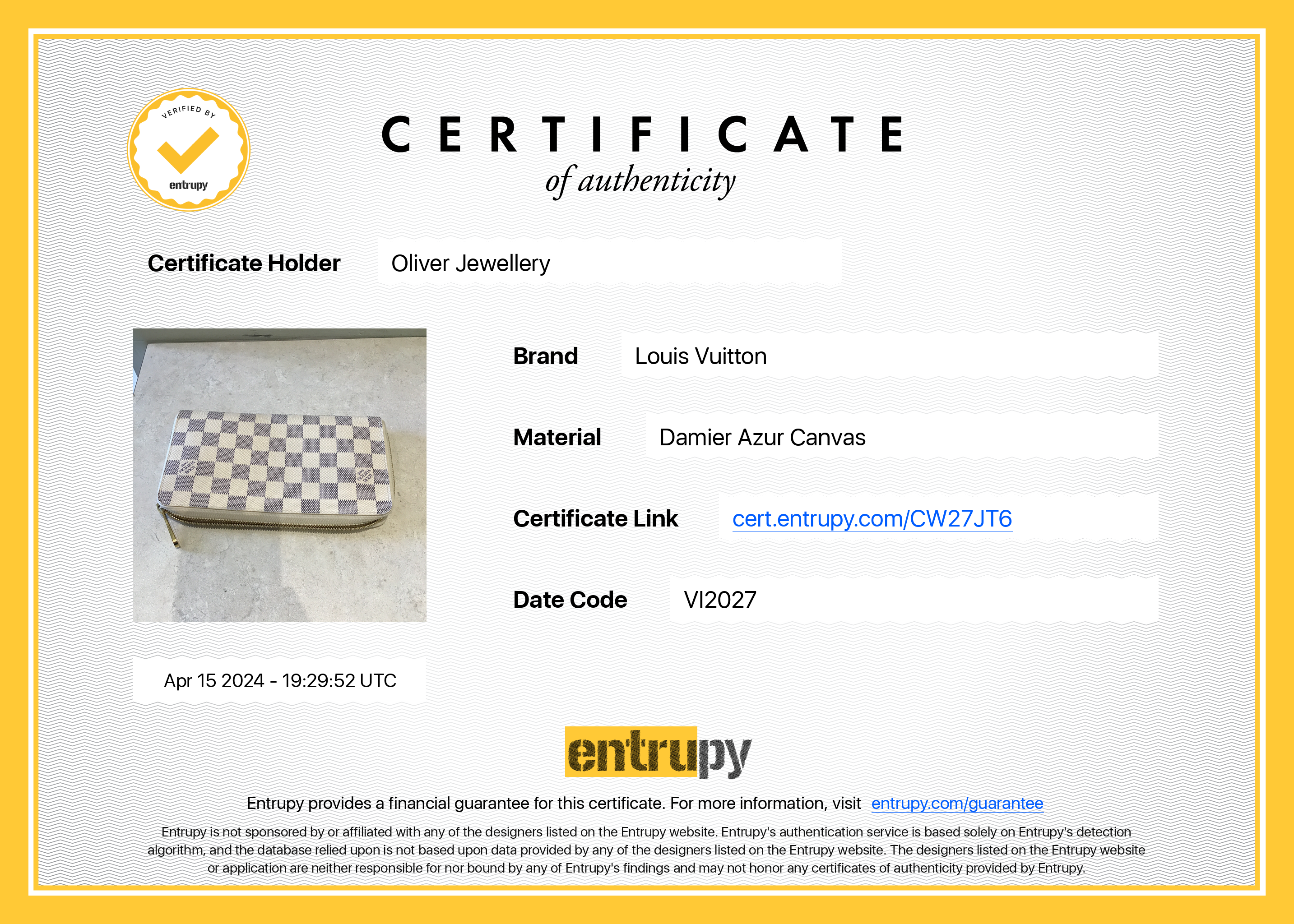 Louis Vuitton Damier Azur Zippy Organizer Wallet