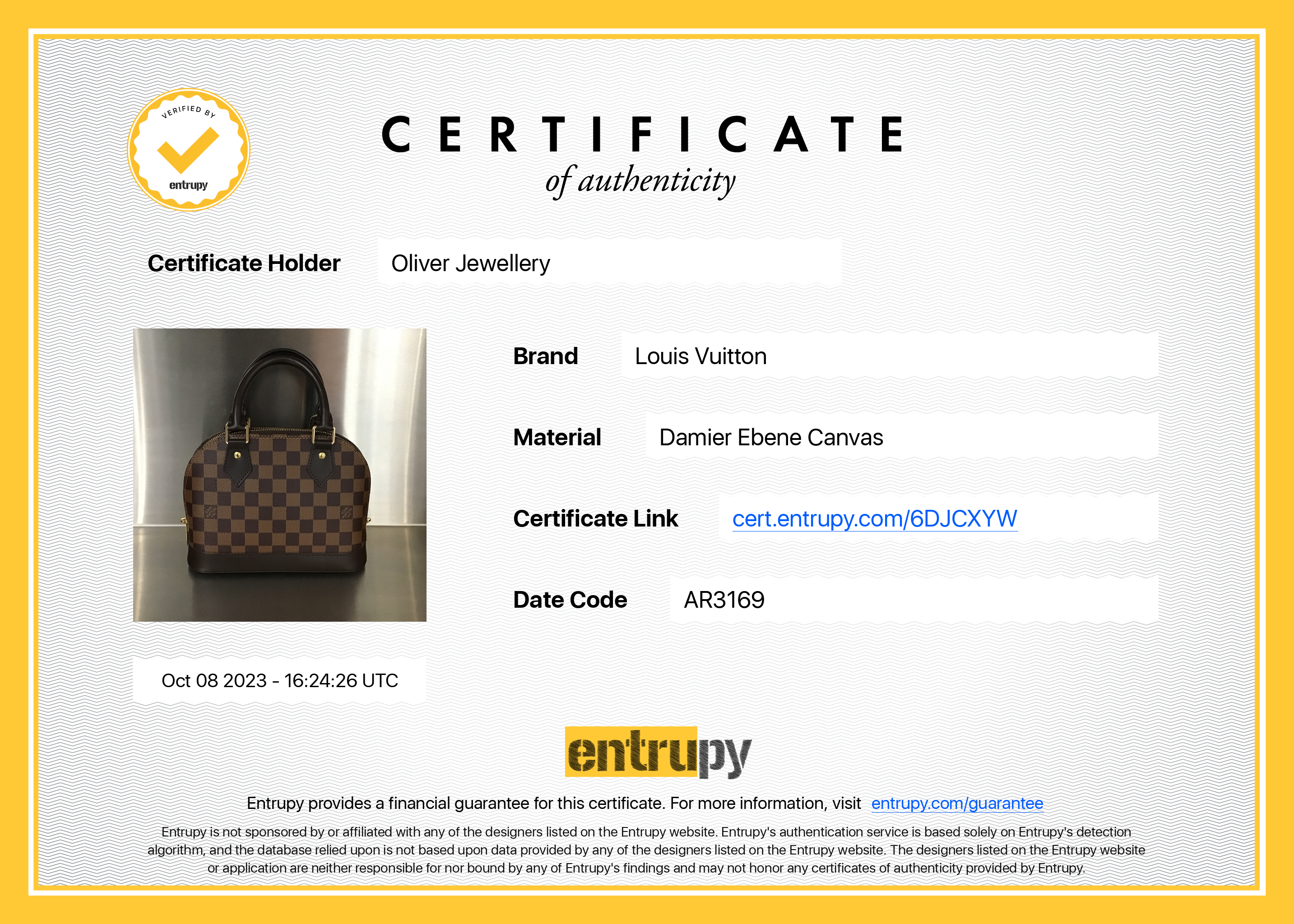 Louis Vuitton Damier Ebene Alma BB w/ Strap