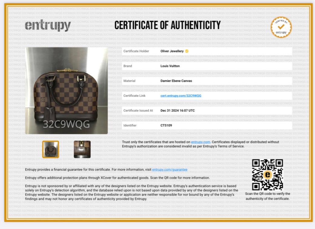 Louis Vuitton Damier Ebene Alma BB w/ Strap, Box & Receipt