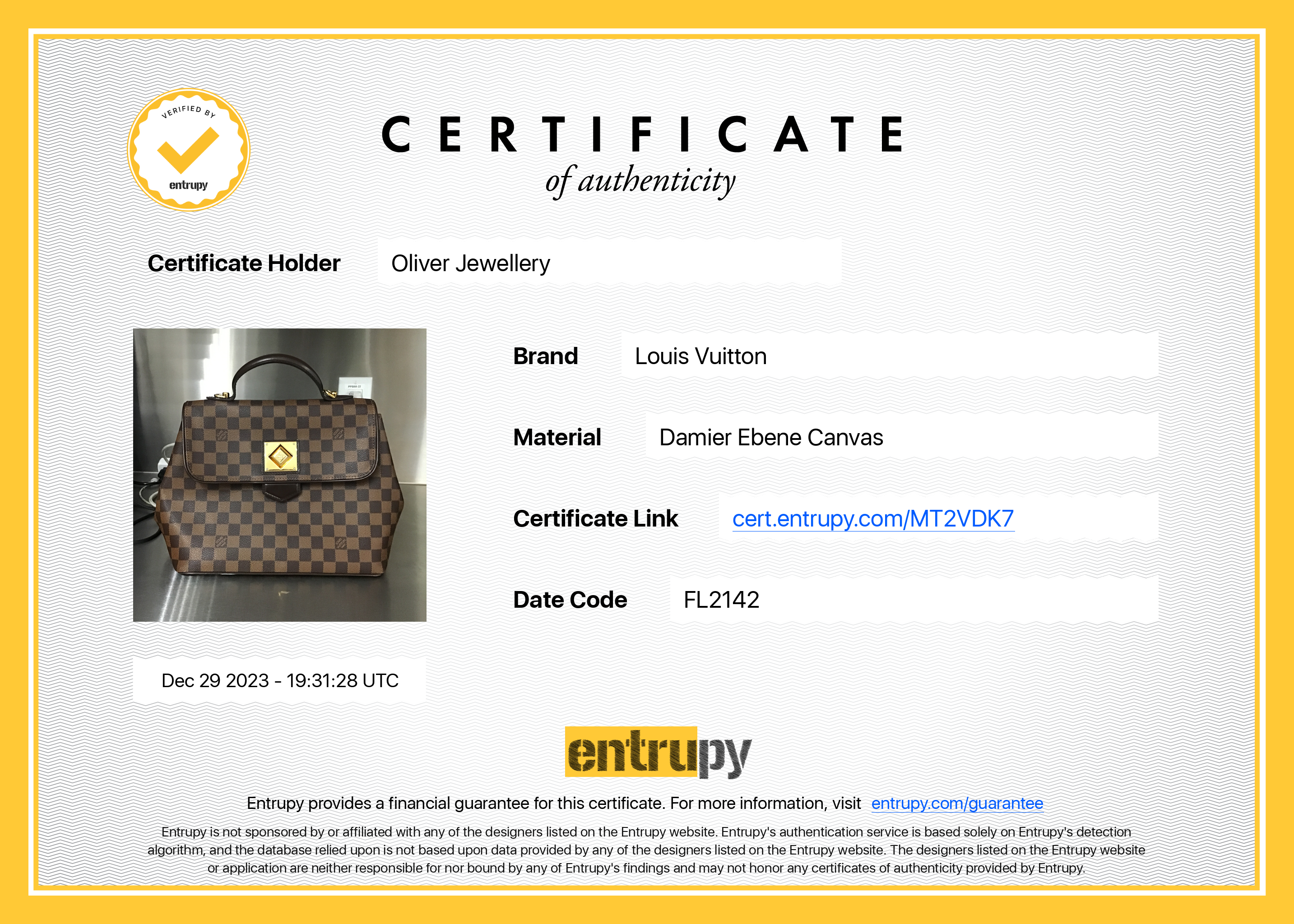 Louis Vuitton Damier Ebene Bergamo MM w/ Strap