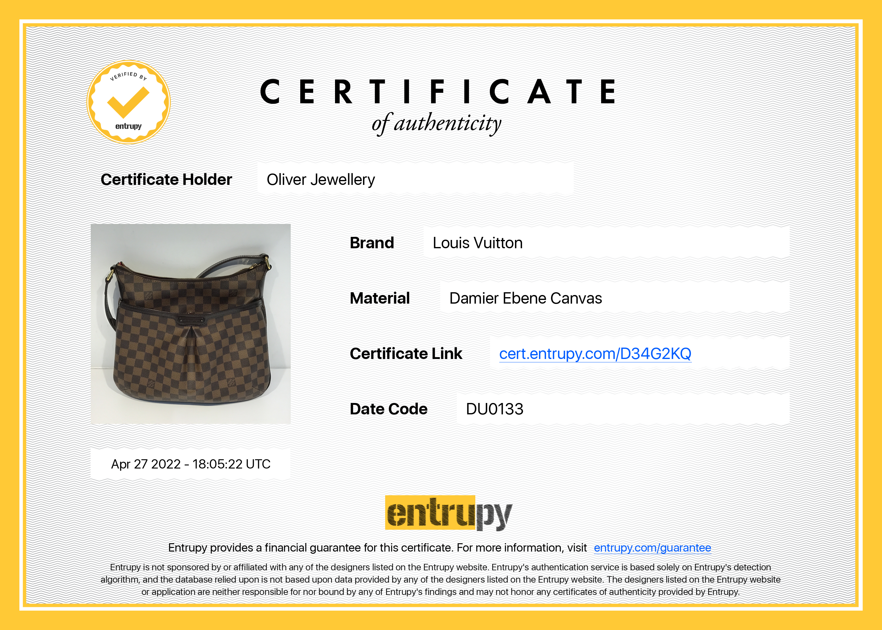 Louis Vuitton Damier Ebene Bloomsbury PM w/ Receipt
