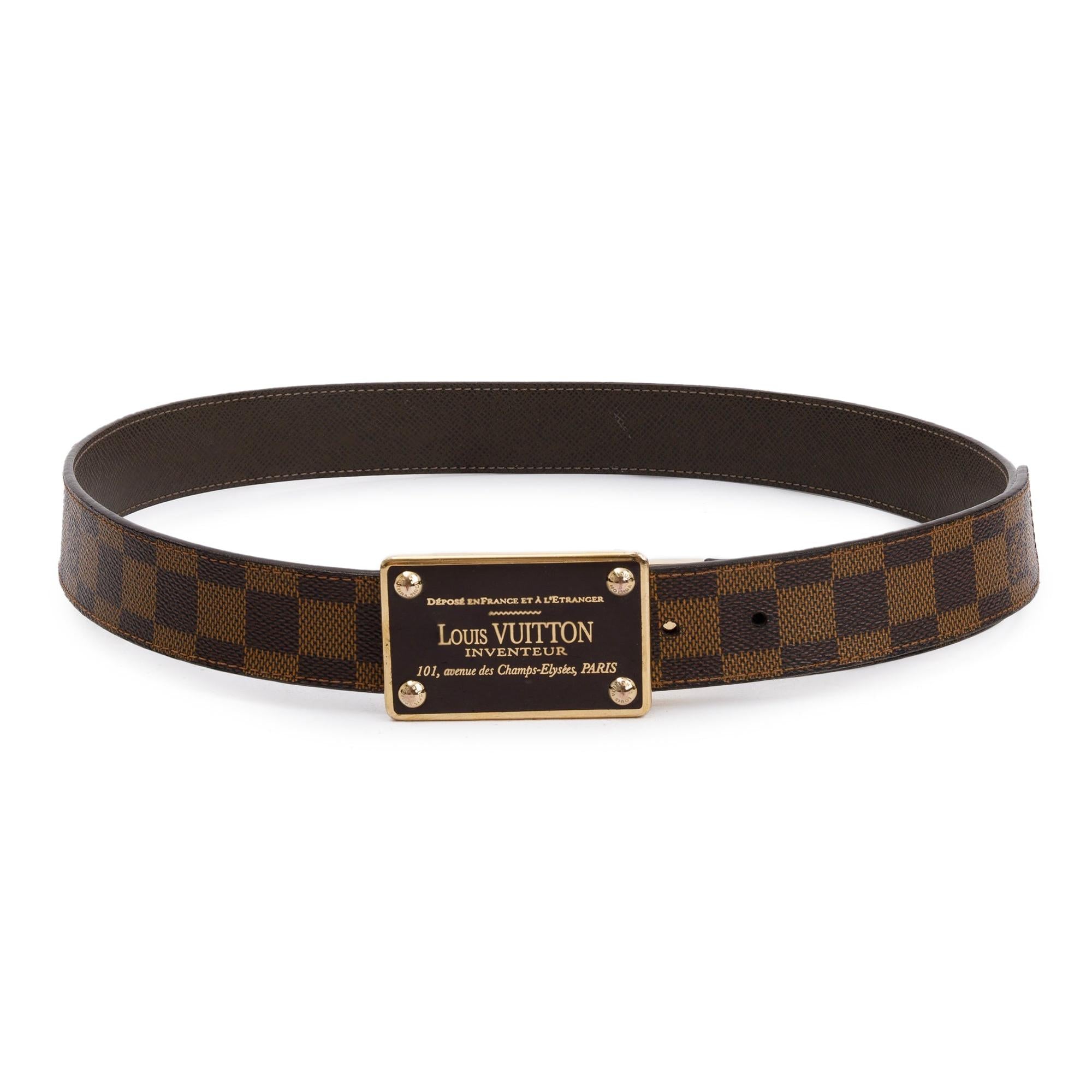 Louis Vuitton Damier Ebene Brown Calfskin Leather Reversible Inventeur Belt 95 38