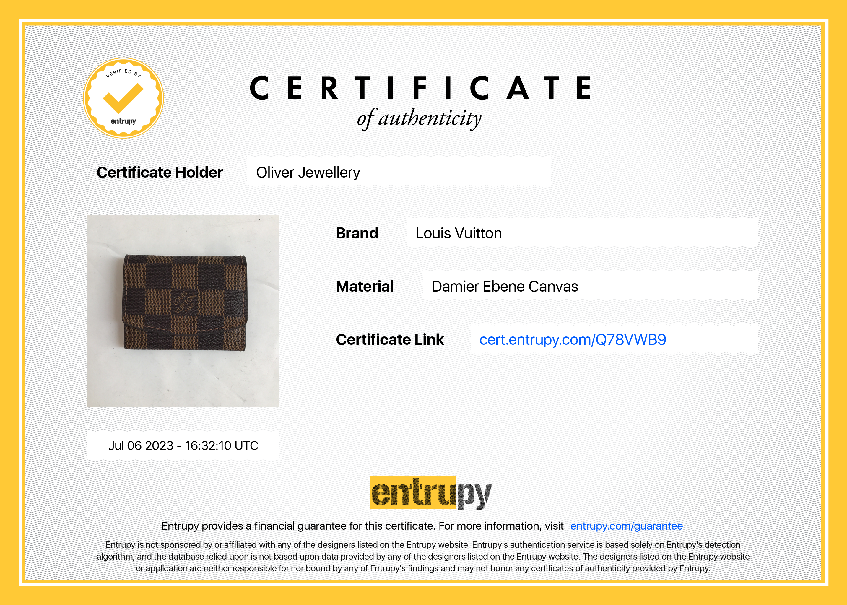 Louis Vuitton Damier Ebene Cufflinks Holder