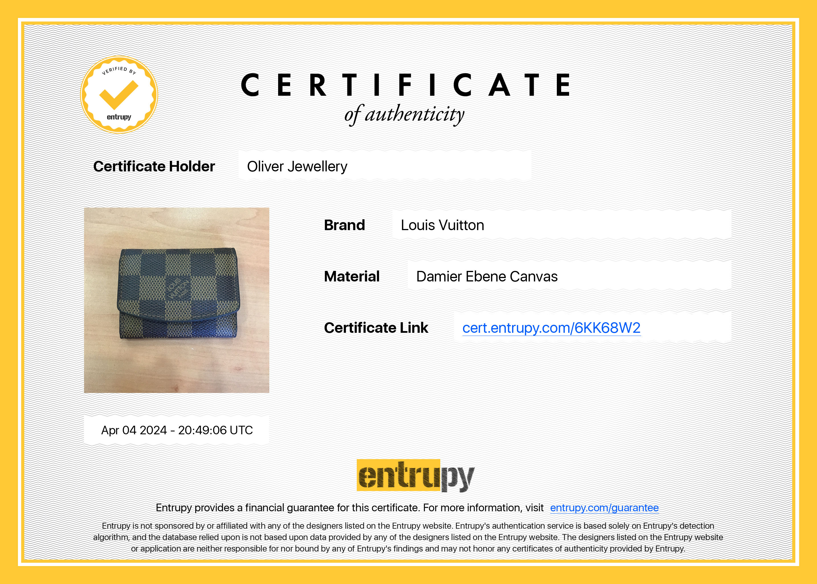 Louis Vuitton Damier Ebene Cufflinks Holder w/ Box