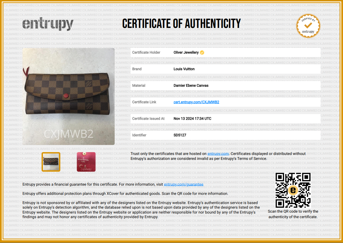 Louis Vuitton Damier Ebene Emilie Wallet w/ Box & Receipt