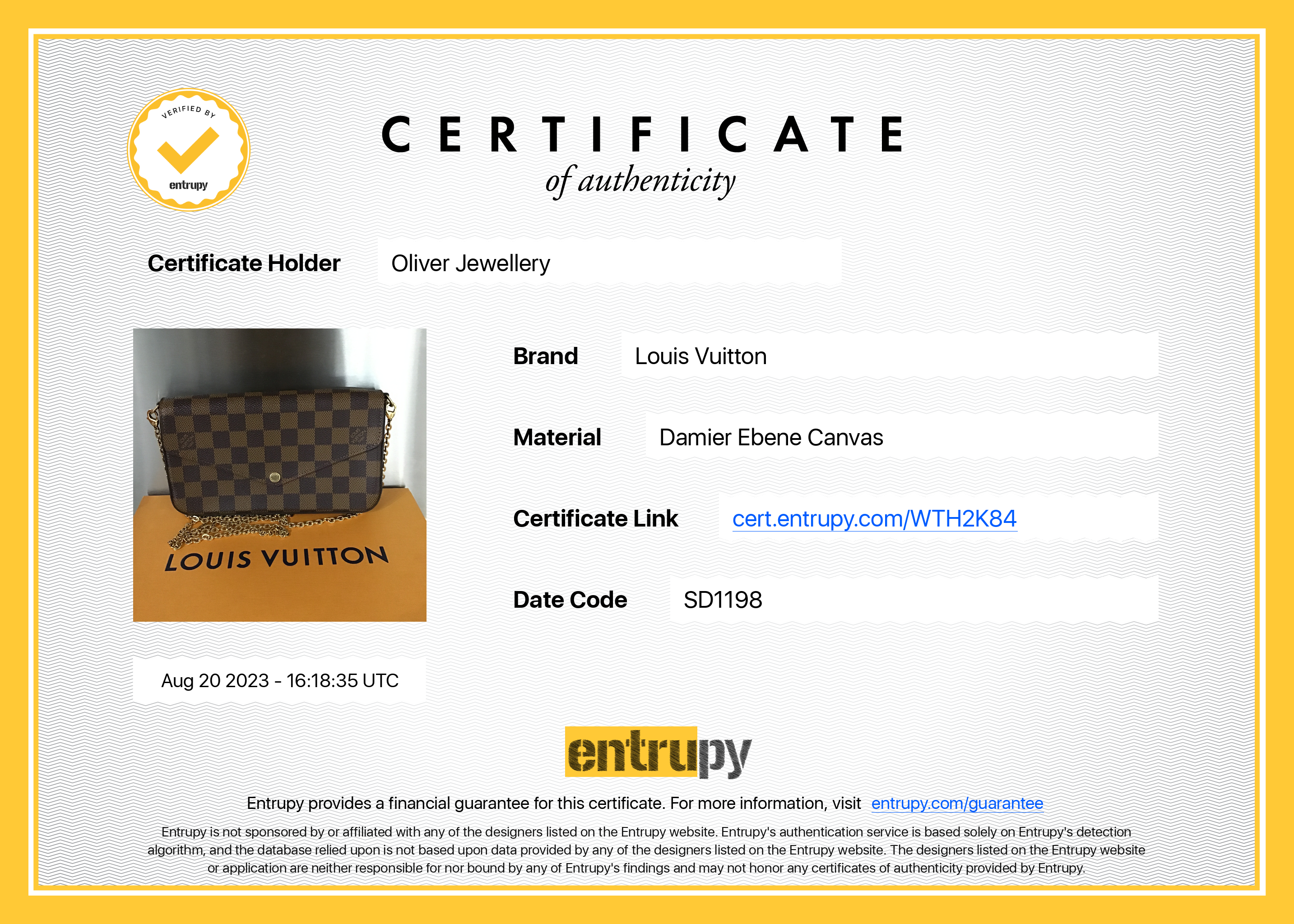 Louis Vuitton Damier Ebene Felicie Pochette Bag w/ Box & Inserts