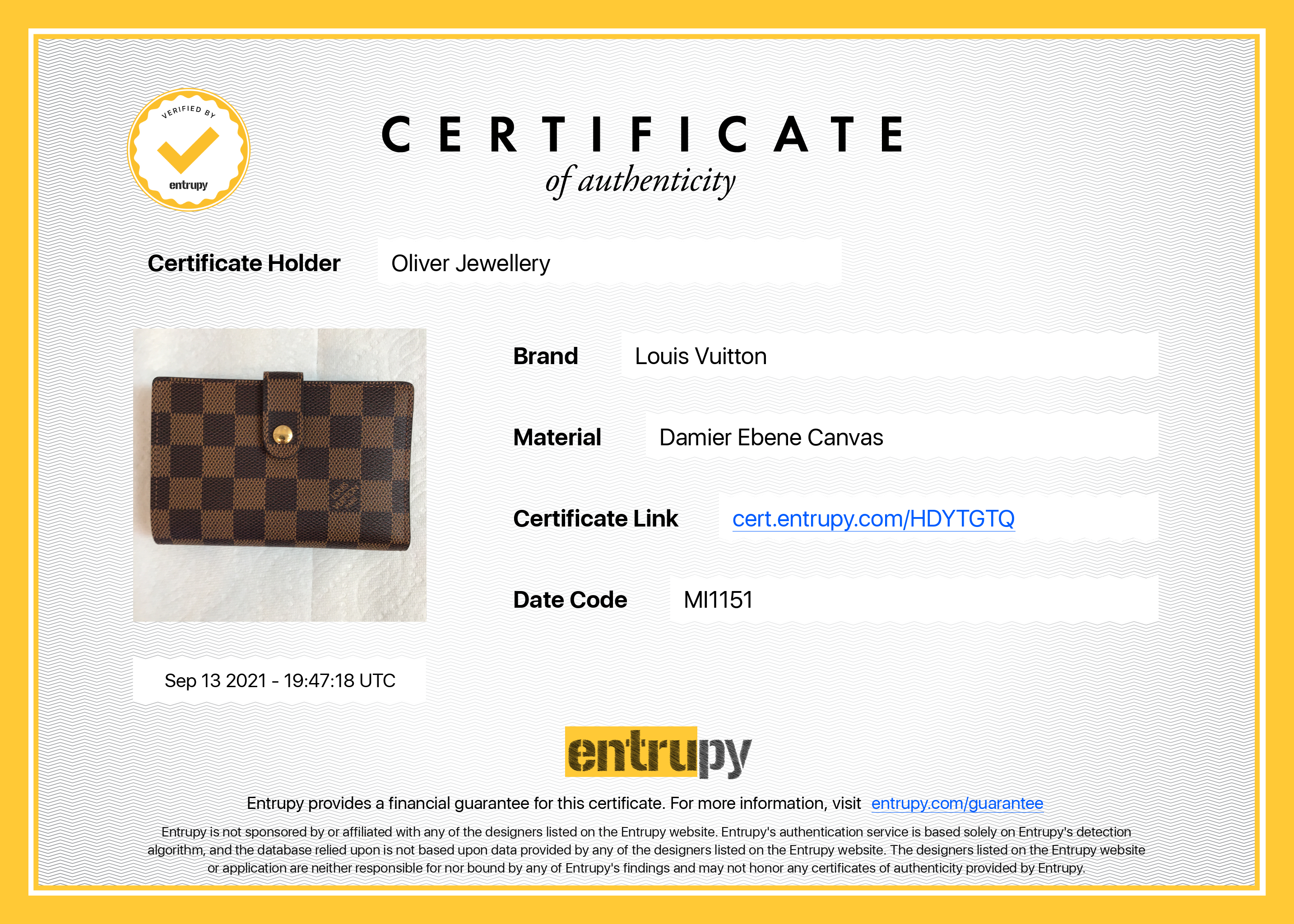 Louis Vuitton Damier Ebene French Purse Wallet w/ Box