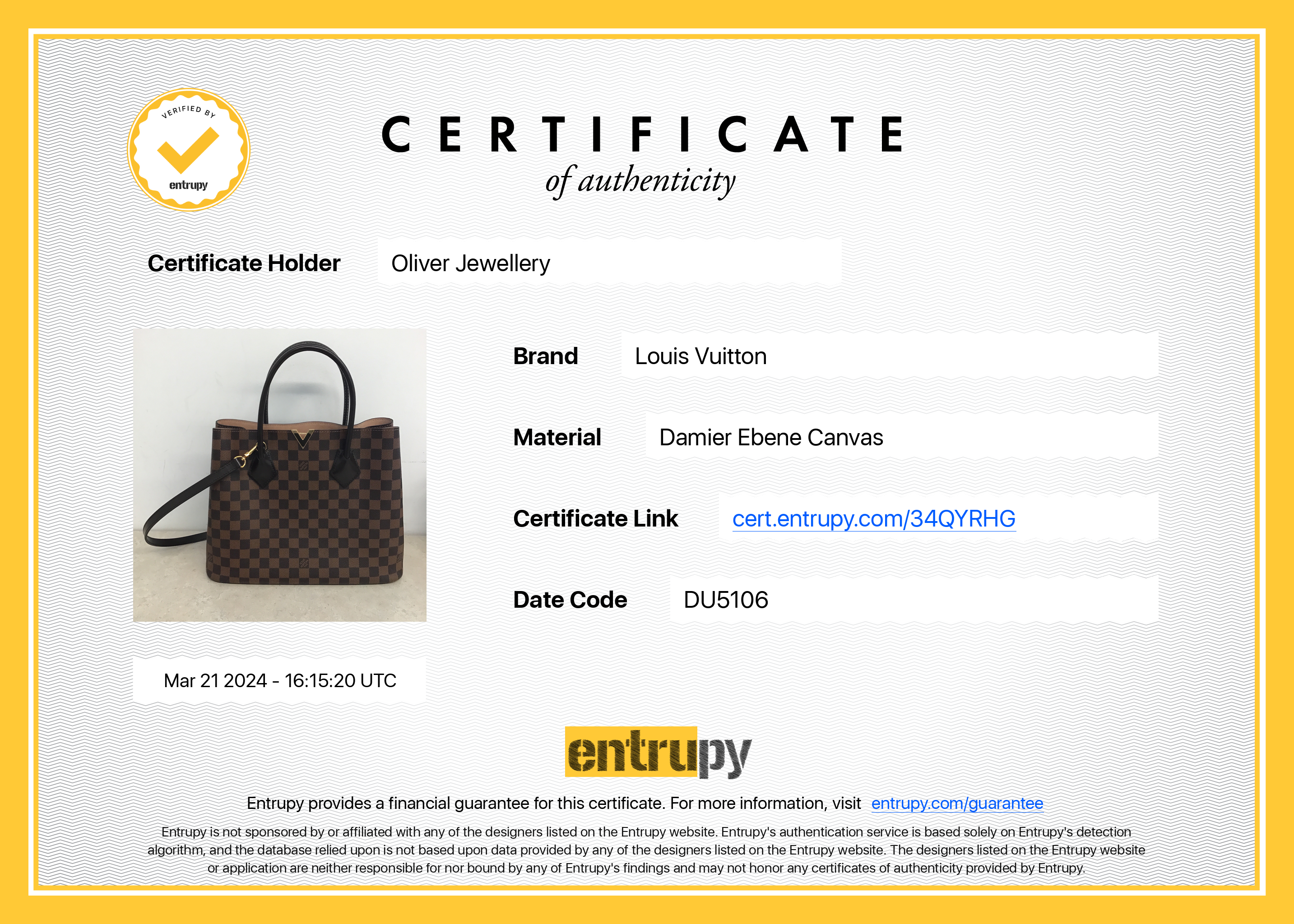 Louis Vuitton Damier Ebene Kensington Tote w/ Strap