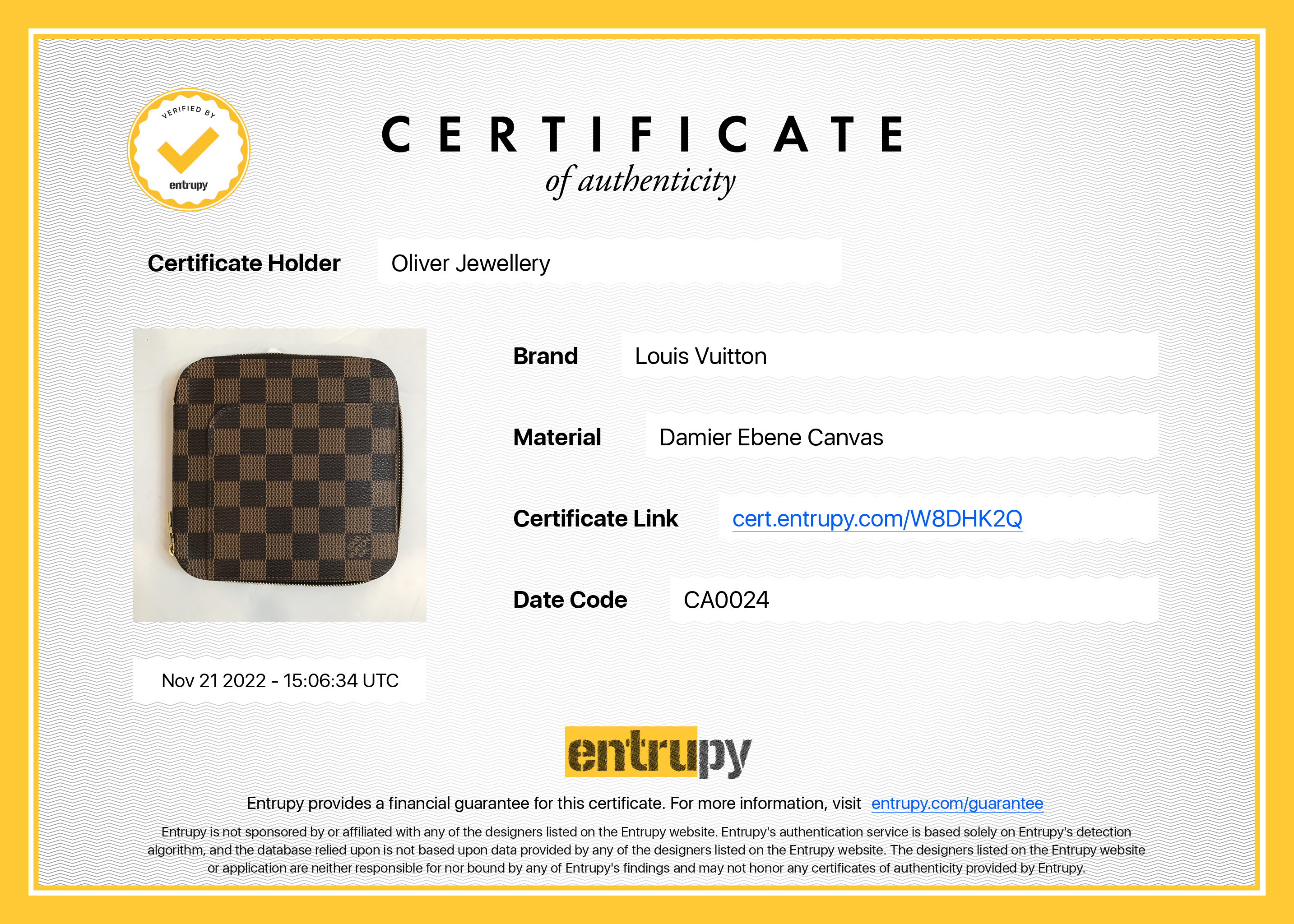 Louis Vuitton Damier Ebene Olav Organizer Wallet